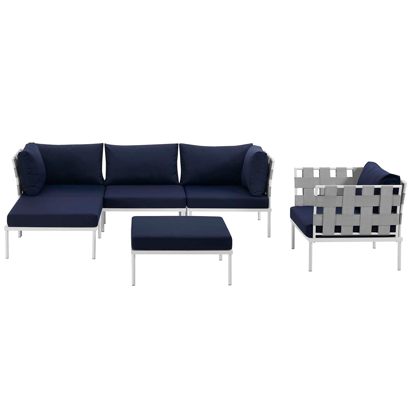 Modway Outlet Harmony 6 Piece Outdoor Patio Aluminum Sectional Sofa Set by Modway Outdoor Furniture Furniture White Navy - EEI-2626-WHI-NAV-SET