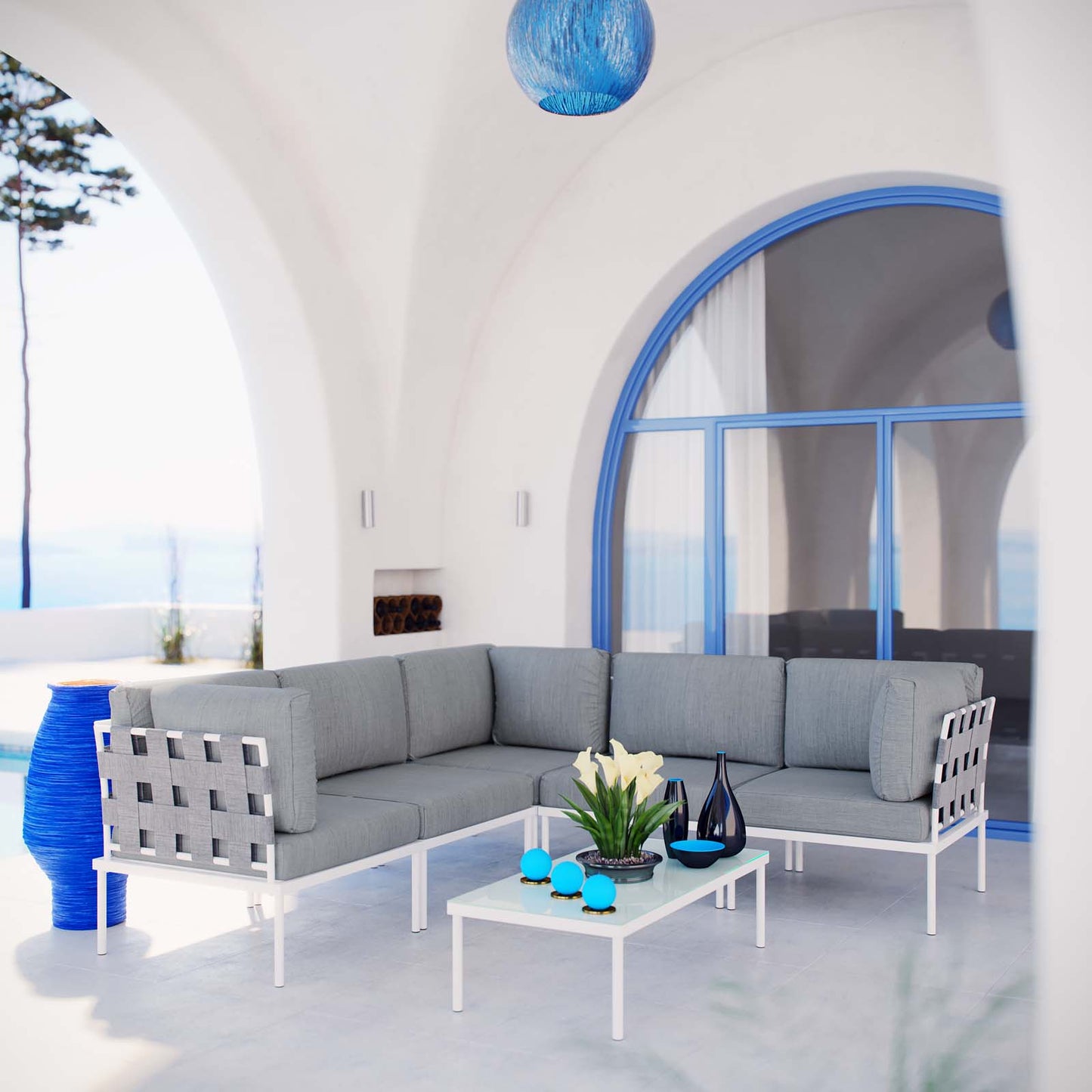 Modway Outlet Harmony 6 Piece Outdoor Patio Aluminum Sectional Sofa Set by Modway Outdoor Furniture Furniture White Gray - EEI-2627-WHI-GRY-SET