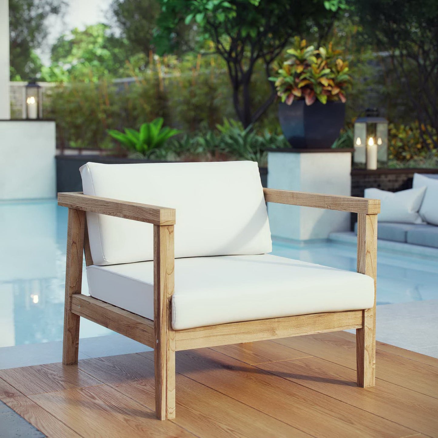 Modway - Bayport Outdoor Patio Teak Armchair by Modway Outdoor Furniture Sofa Sectionals White - EEI-2695-NAT-WHI