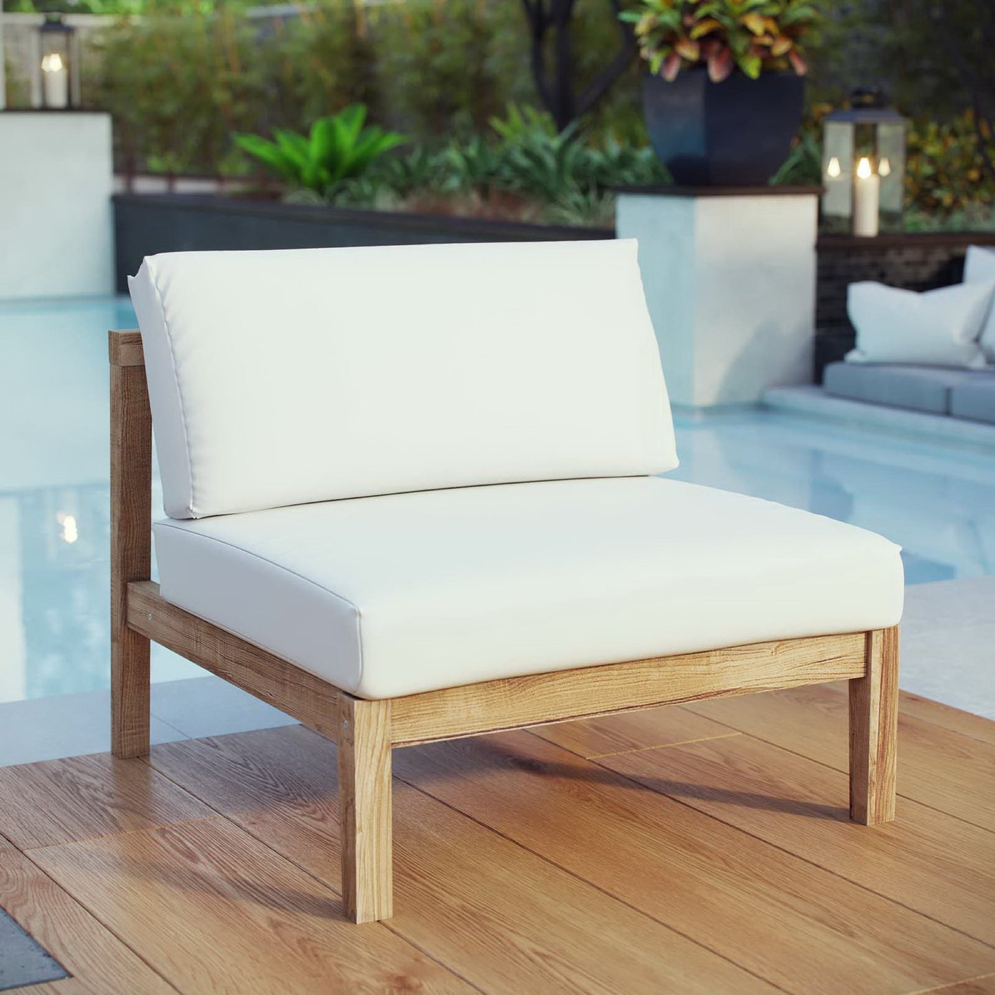 Modway - Bayport Outdoor Patio Teak Armless by Modway Outdoor Furniture Sofa Sectionals White - EEI-2697-NAT-WHI