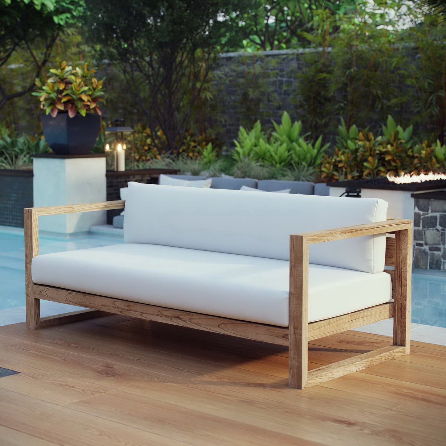 Modway - Upland Outdoor Patio Teak Sofa by Modway Outdoor Furniture Sofa Sectionals White - EEI-2707-NAT-WHI
