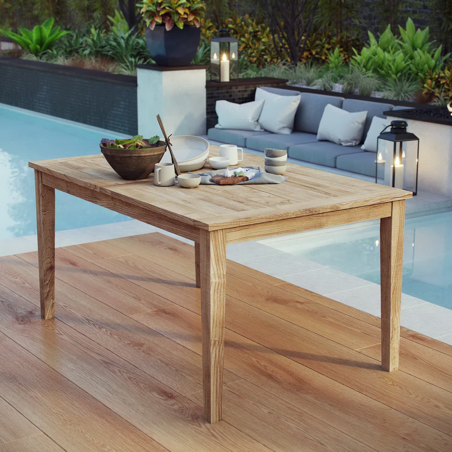 Modway - Marina 60" Outdoor Patio Teak Dining Table by Modway Outdoor Furniture Bar and Dining Brown - EEI-2716-NAT