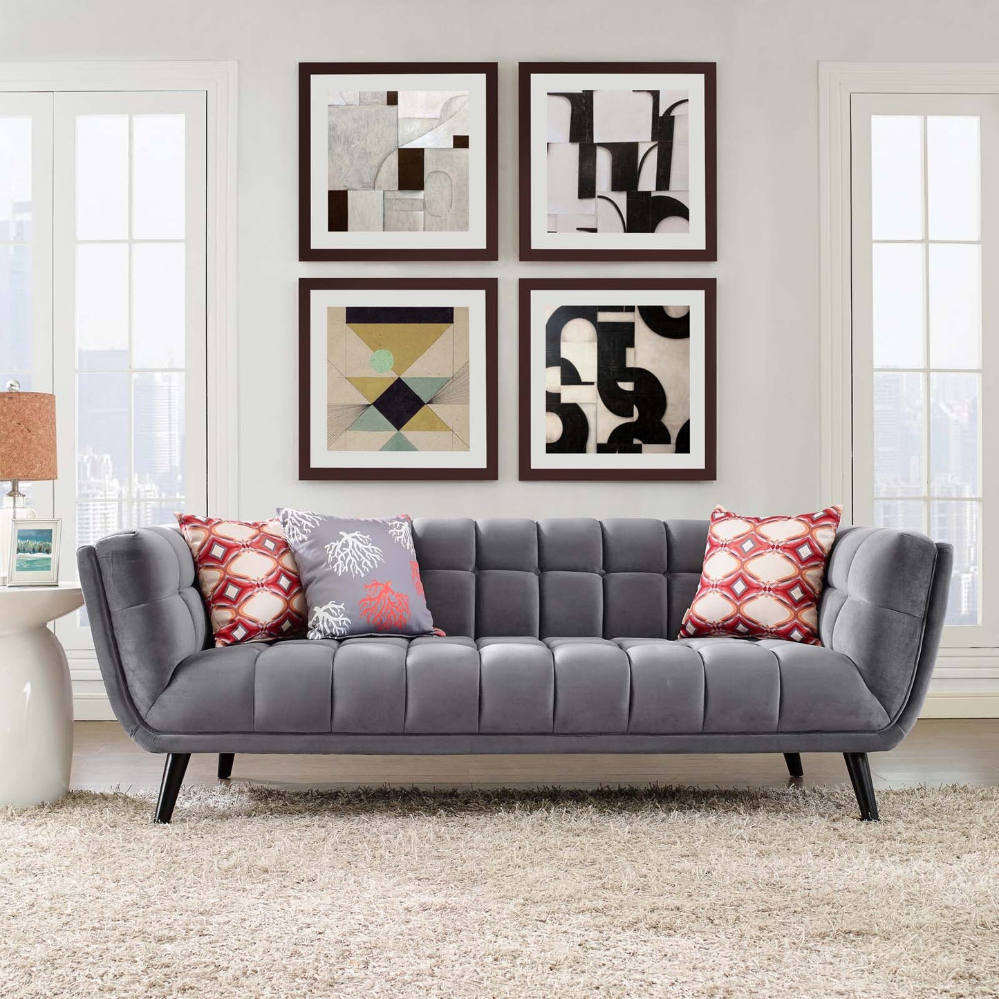 Modway Outlet Bestow Performance Velvet Sofa by Modway Living Room Furniture Gray - EEI-2731-GRY