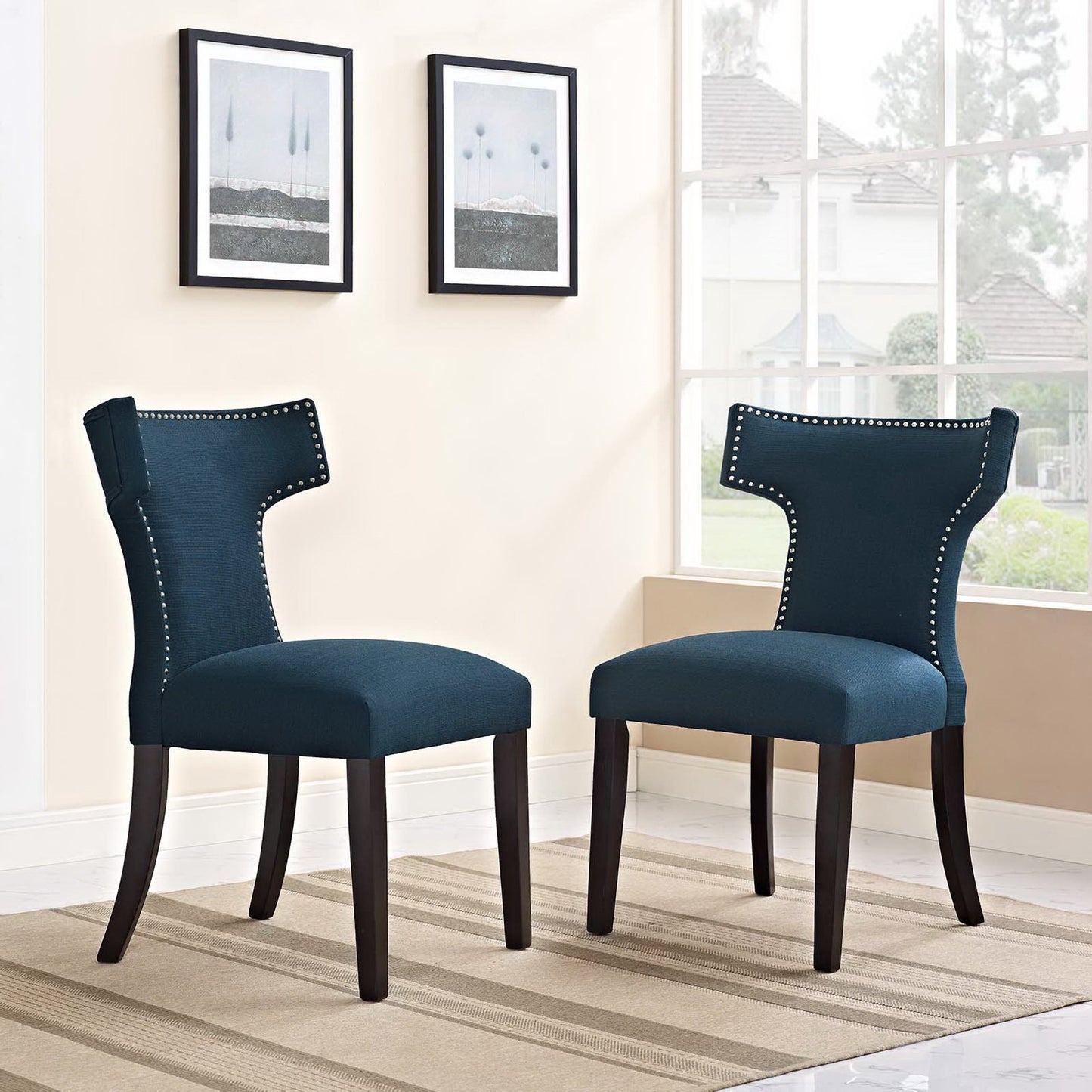 Modway - Curve Fabric Dining Side Chair Set of 2 by Modway Bar and Dining Dining Chairs Blue - EEI-2741-AZU-SET