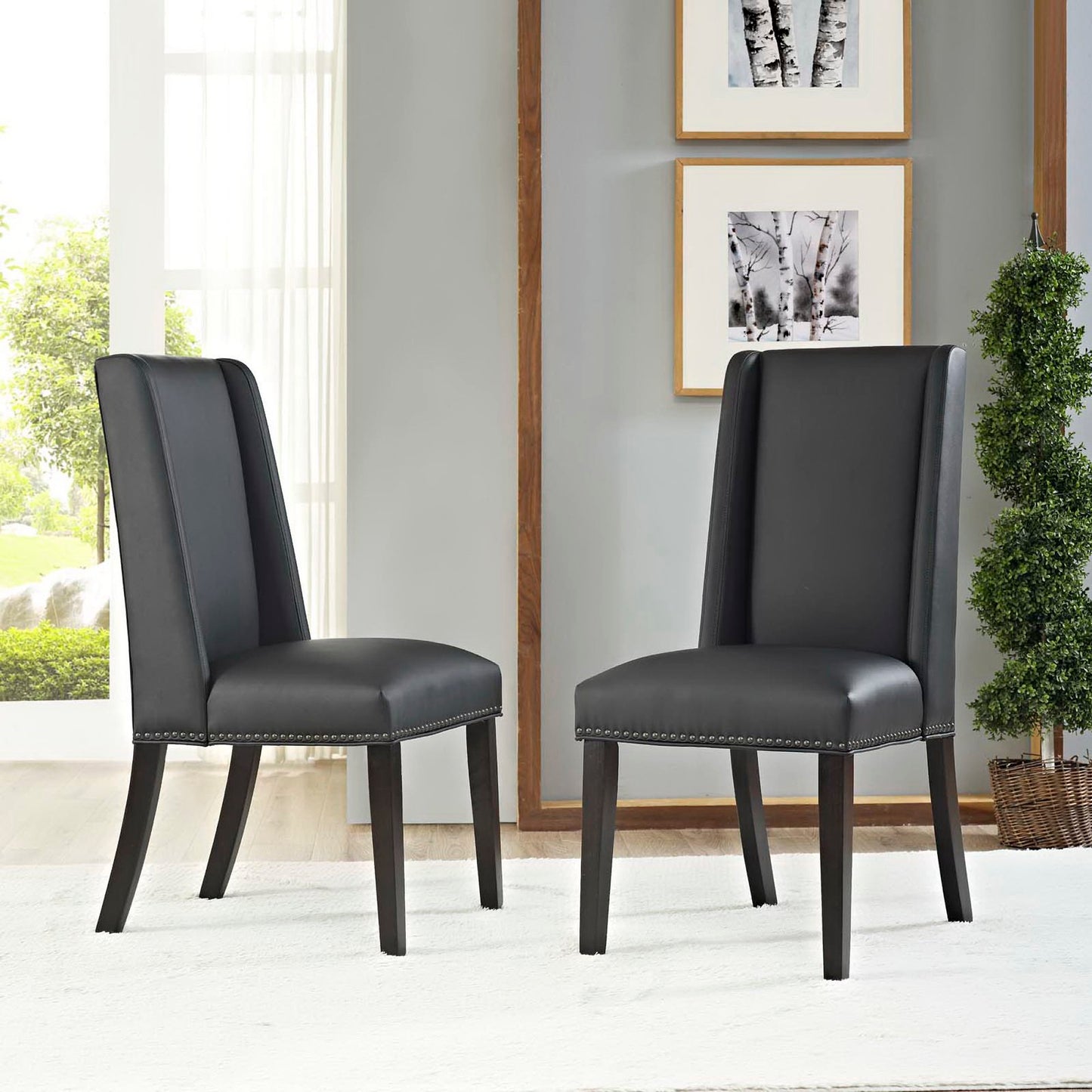 Modway Outlet Baron Vinyl Dining Chair Set of 2 by Modway Bar and Dining Furniture Black - EEI-2747-BLK-SET