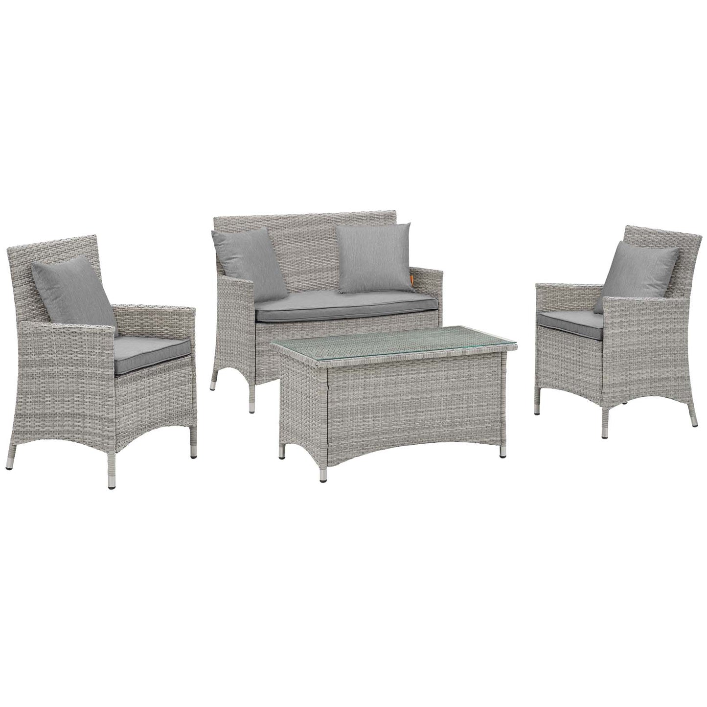 Modway Outlet Bridge 4 Piece Outdoor Patio Patio Conversation Set with Pillow Set by Modway Outdoor Furniture Furniture Light Gray Gray - EEI-2763-LGR-GRY