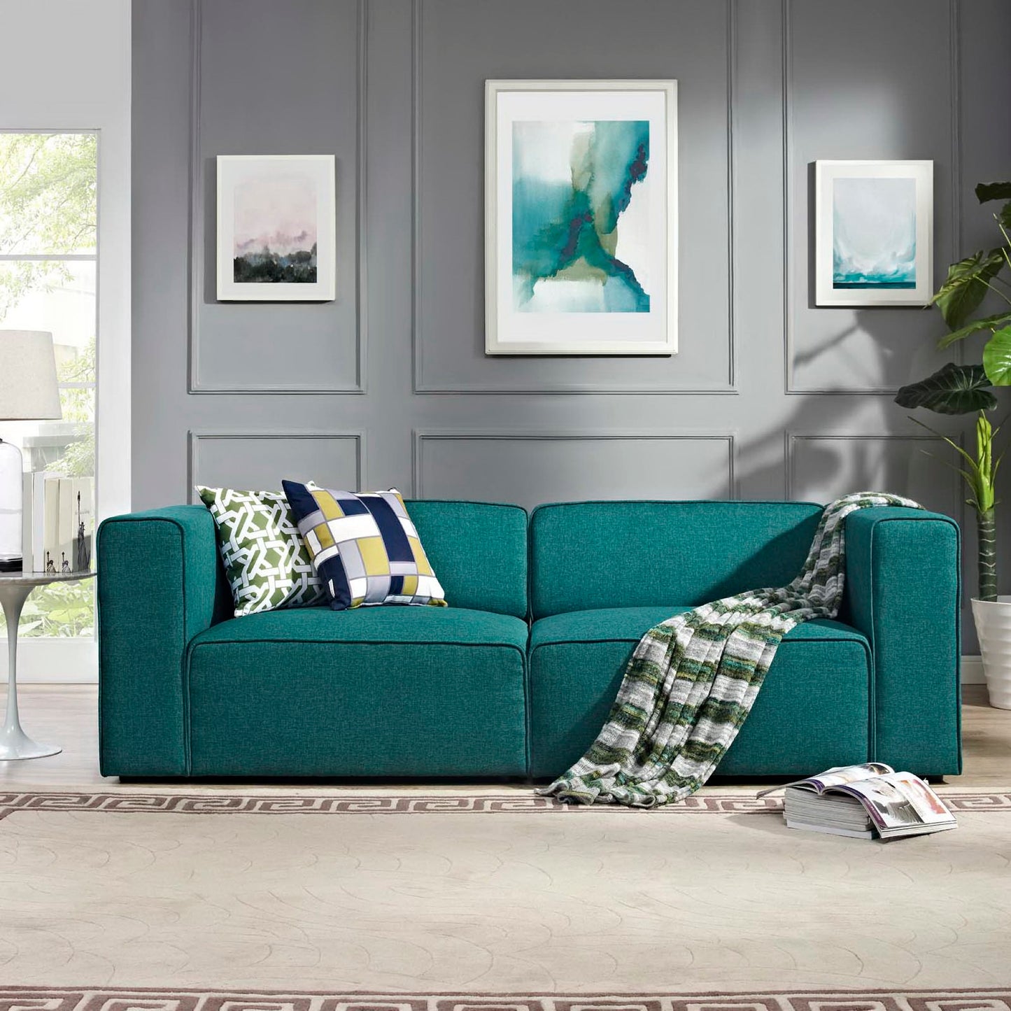 Modway Outlet Mingle 2 Piece Upholstered Fabric Sectional Sofa Set by Modway Living Room Furniture Teal - EEI-2825-TEA