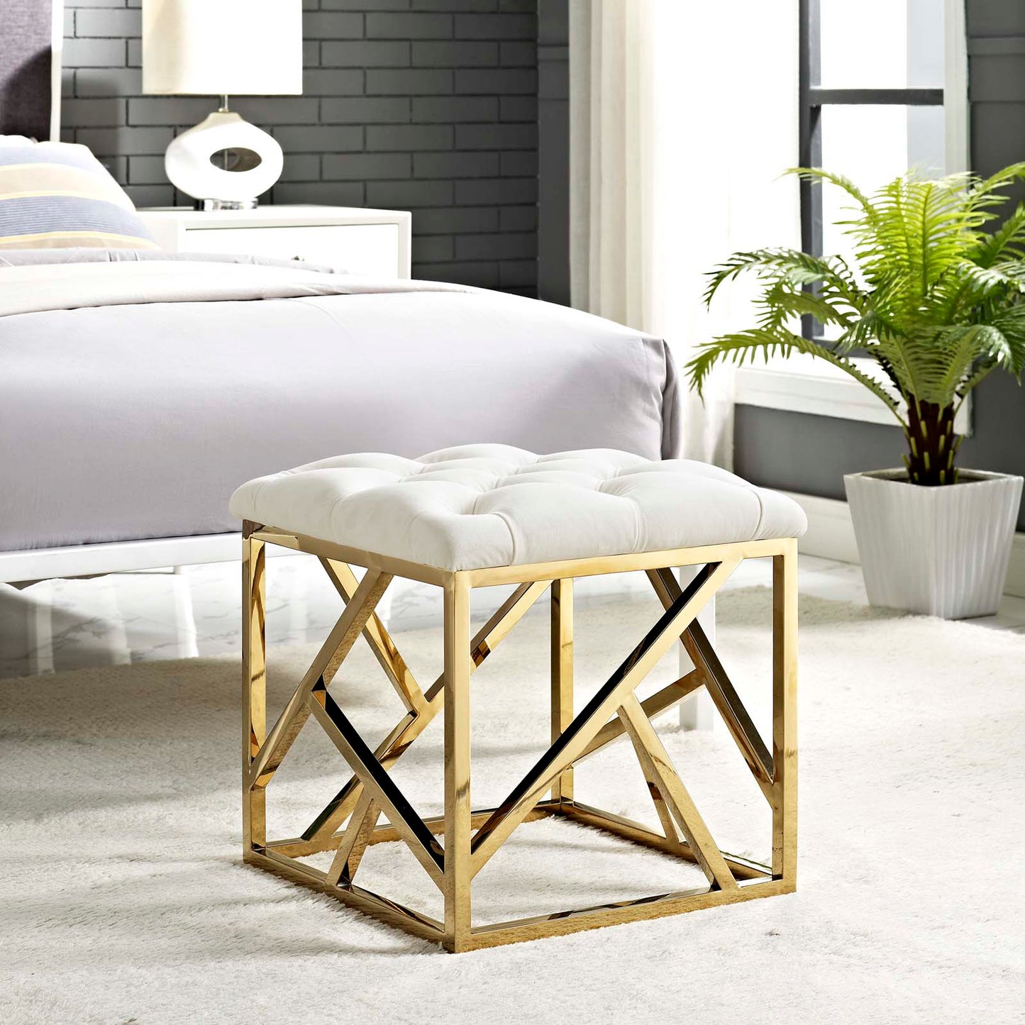 Modway Outlet Intersperse Ottoman by Modway Living Room Furniture Gold Ivory - EEI-2845-GLD-IVO
