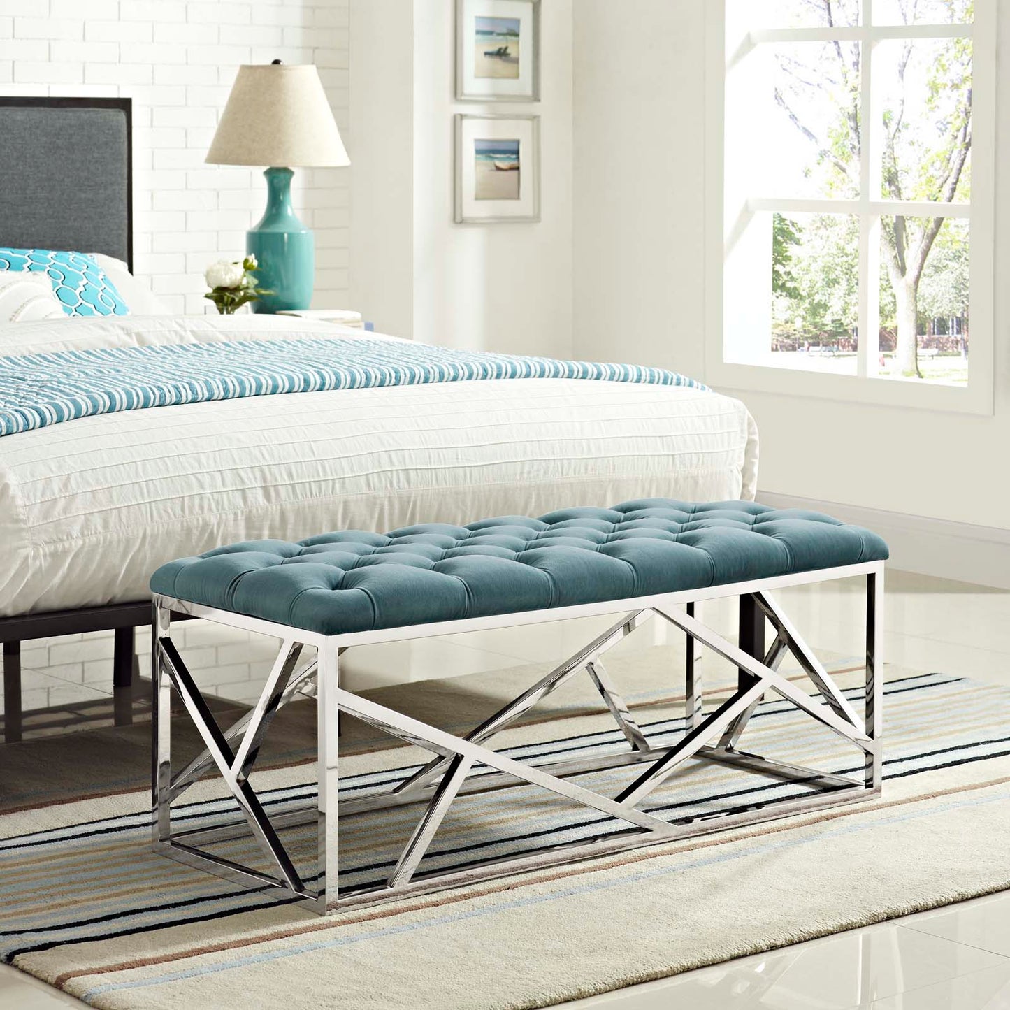 Modway Outlet Intersperse Bench by Modway Living Room Furniture Sea Blue - EEI-2867-SLV-SEA