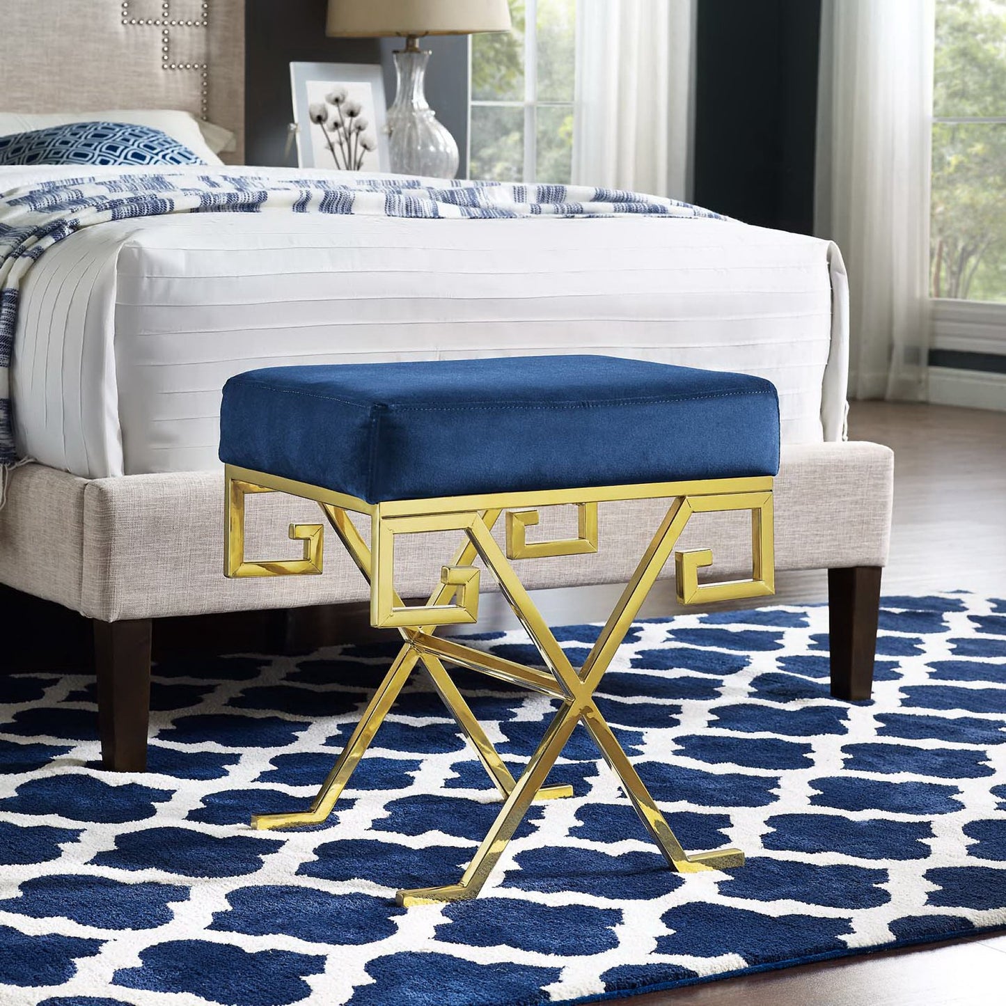 Modway Outlet Twist Performance Velvet Bench by Modway Living Room Furniture Gold Navy - EEI-2877-GLD-NAV