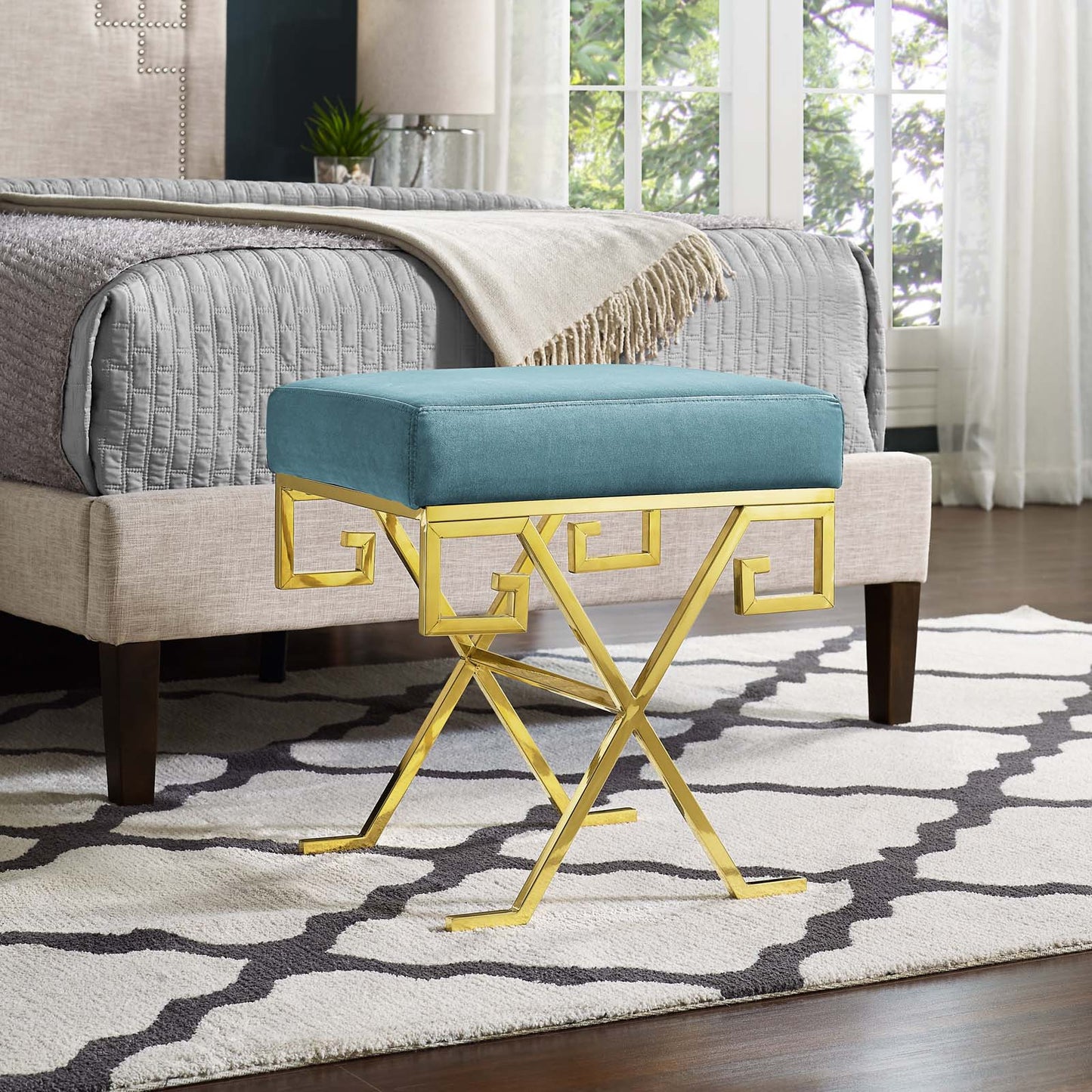 Modway Outlet Twist Performance Velvet Bench by Modway Living Room Furniture Sea Blue - EEI-2877-GLD-SEA