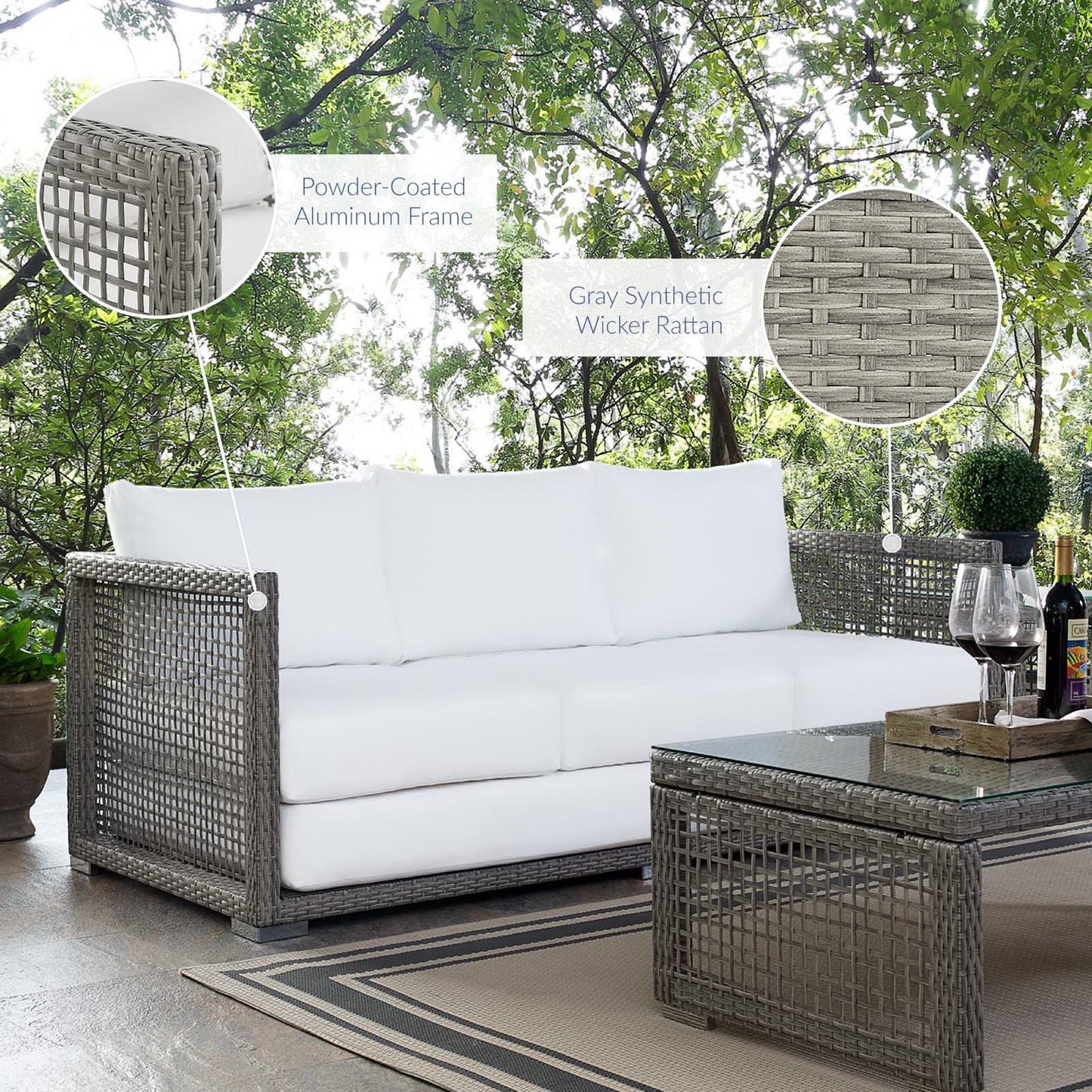 Modway - Aura Outdoor Patio Wicker Rattan Sofa by Modway Outdoor Furniture Sofa Sectionals White - EEI-2923-GRY-WHI