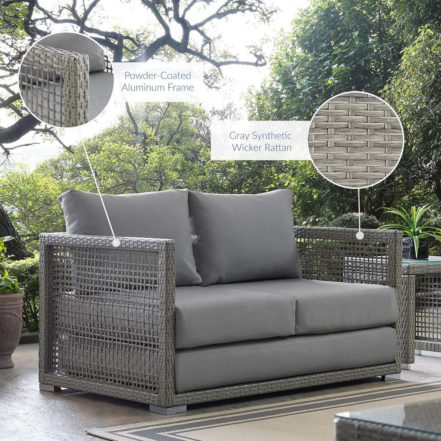 Modway - Aura Outdoor Patio Wicker Rattan Loveseat by Modway Outdoor Furniture Sofa Sectionals Gray - EEI-2924-GRY-GRY