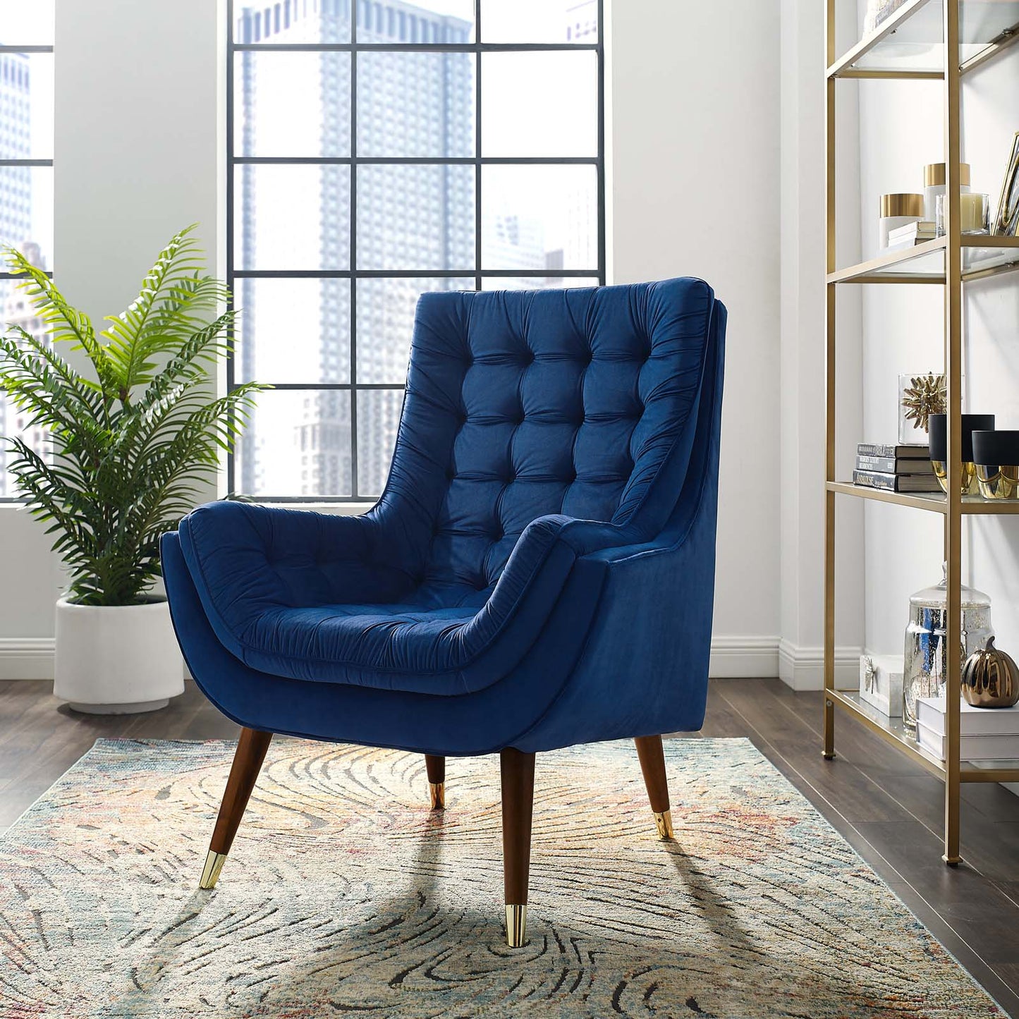 Modway Outlet Suggest Button Tufted Performance Velvet Lounge Chair by Modway Living Room Furniture Navy - EEI-3001-NAV