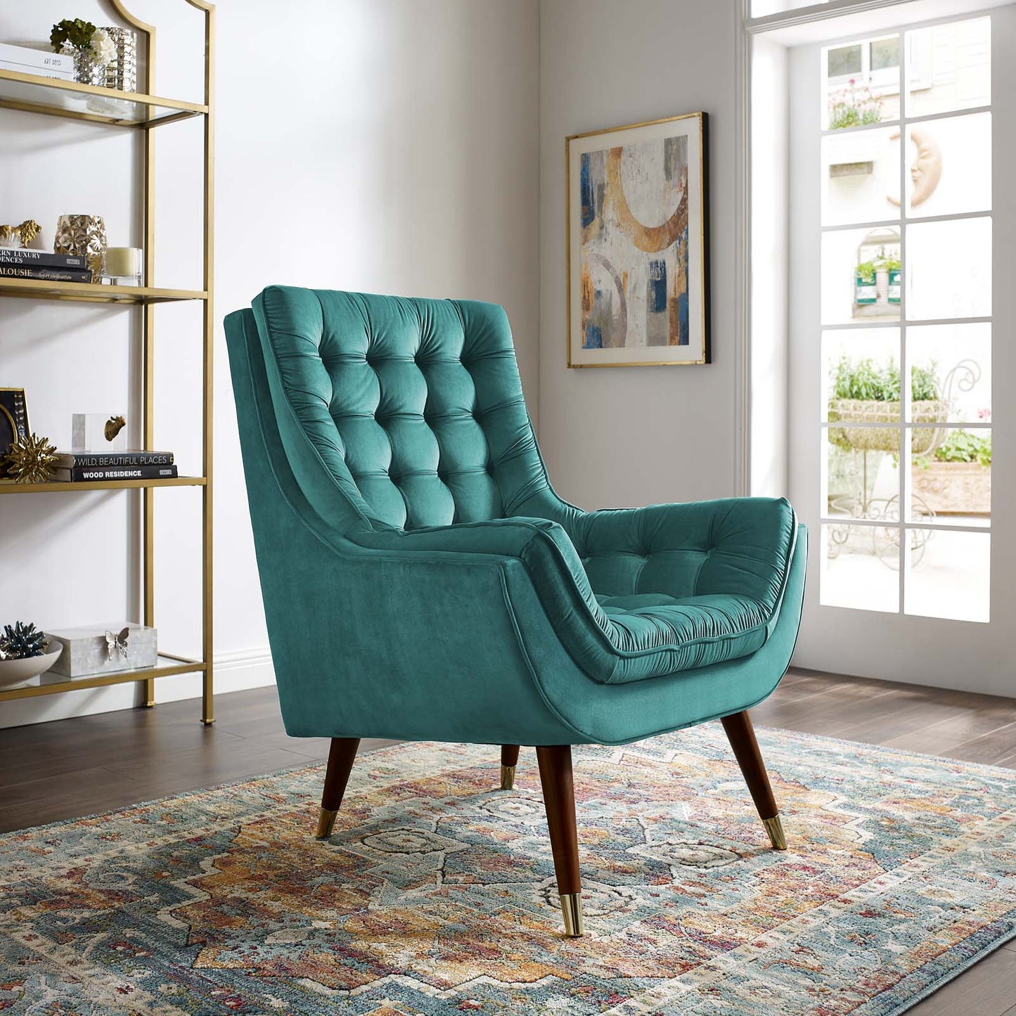 Modway Outlet Suggest Button Tufted Performance Velvet Lounge Chair by Modway Living Room Furniture Teal - EEI-3001-TEA