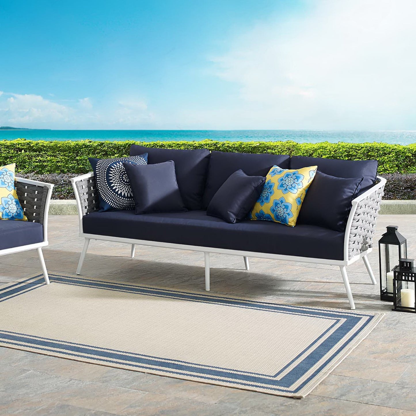 Modway Outlet Stance Outdoor Patio Aluminum Sofa by Modway Outdoor Furniture Furniture White navy - EEI-3020-WHI-NAV