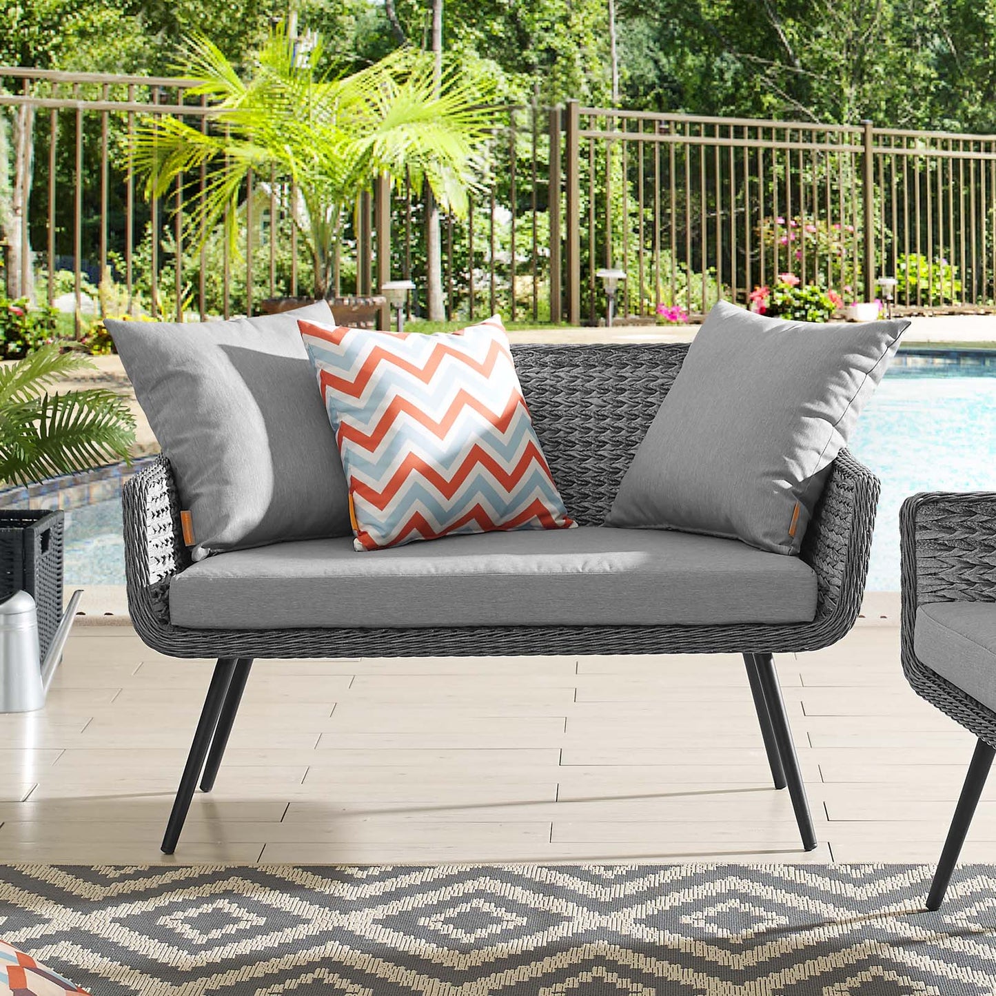 Modway Outlet Endeavor Outdoor Patio Wicker Rattan Loveseat by Modway Outdoor Furniture Furniture Gray Gray - EEI-3024-GRY-GRY