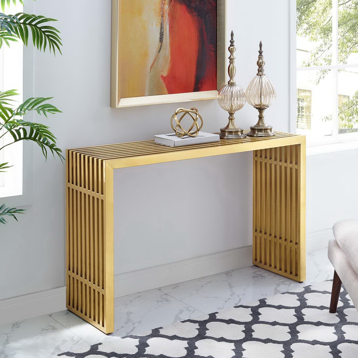 Modway Outlet Gridiron Stainless Steel Console Table by Modway Living Room Furniture Gold - EEI-3036-GLD