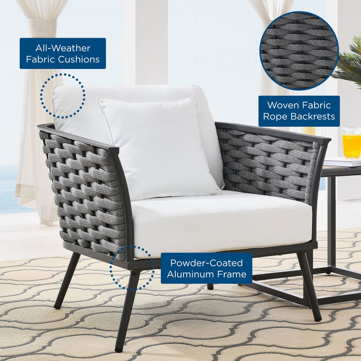 Modway Outlet Stance Outdoor Patio Aluminum Armchair by Modway Outdoor Furniture Furniture Gray White - EEI-3054-GRY-WHI
