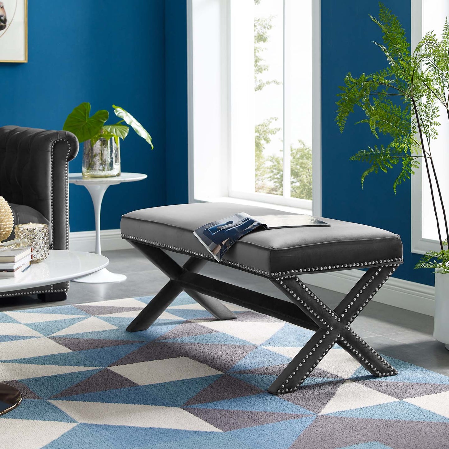 Modway Outlet Rivet Performance Velvet Bench by Modway Living Room Furniture Gray - EEI-3067-GRY