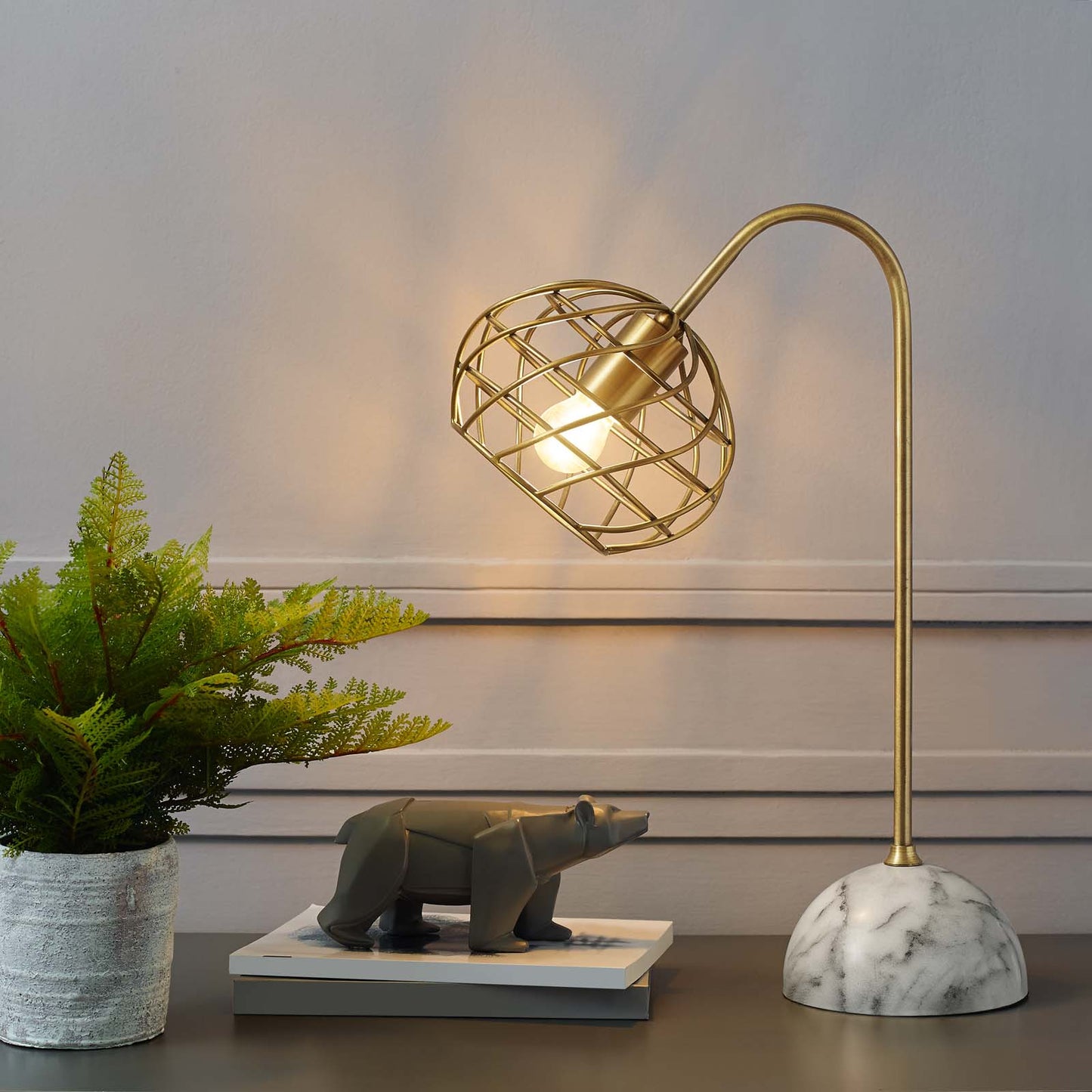 Modway Outlet Salient Brass and Faux White Marble Table Lamp by Modway Lighting Lighting - EEI-3086
