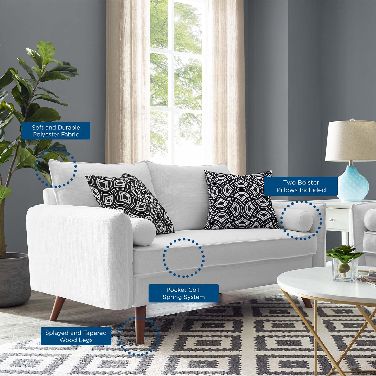 Modway Outlet Revive Upholstered Fabric Loveseat by Modway Living Room Furniture White - EEI-3091-WHI