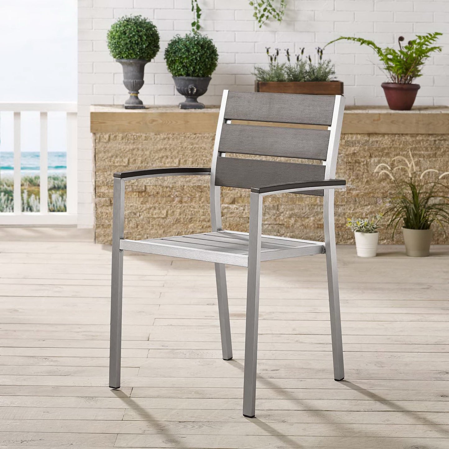 Modway - Shore Outdoor Patio Aluminum Dining Armchair by Modway Outdoor Furniture Bar and Dining Gray - EEI-3130-SLV-GRY