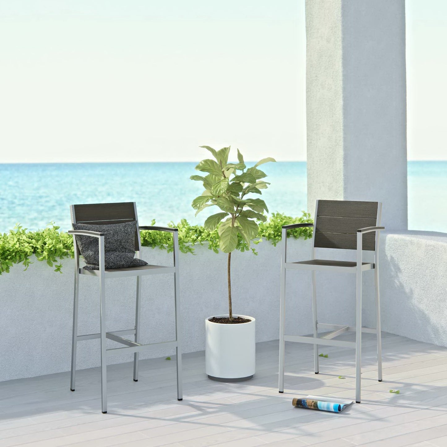 Modway - Shore Outdoor Patio Aluminum Bar Stool Set of 2 by Modway Outdoor Furniture Bar and Dining Gray - EEI-3155-SLV-GRY-SET