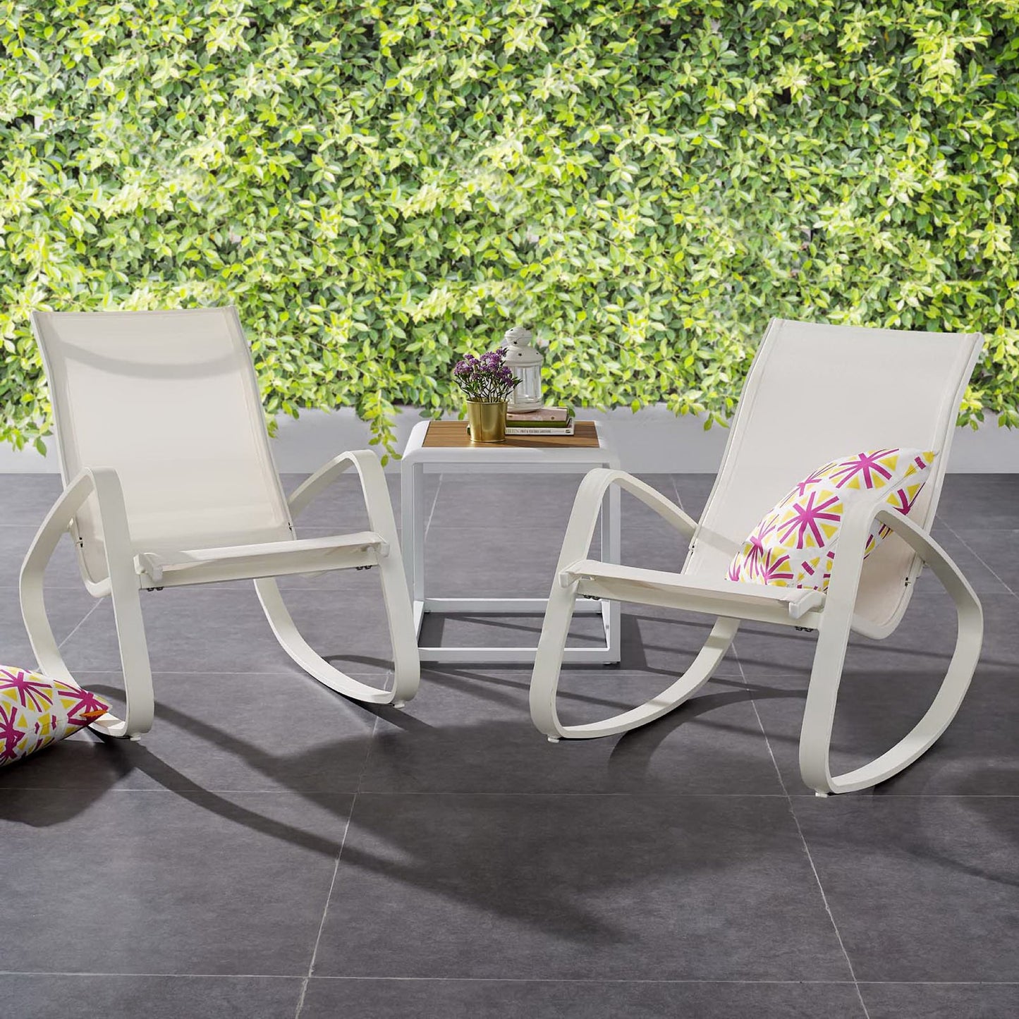 Modway Outlet Traveler Outdoor Patio Mesh Sling Rocking Lounge Chair Set of 2 by Modway Outdoor Furniture Furniture White White - EEI-3180-WHI-WHI-SET
