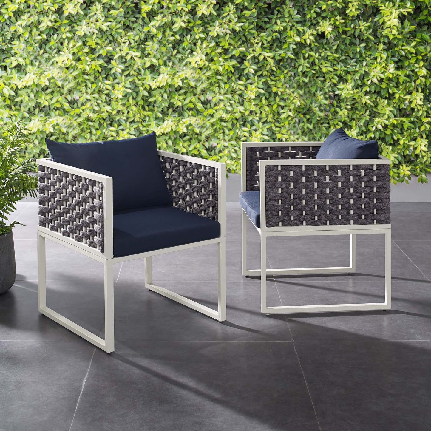 Modway Outlet Stance Outdoor Patio Aluminum Dining Armchair Set of 2 by Modway Outdoor Furniture Furniture White Navy - EEI-3183-WHI-NAV-SET