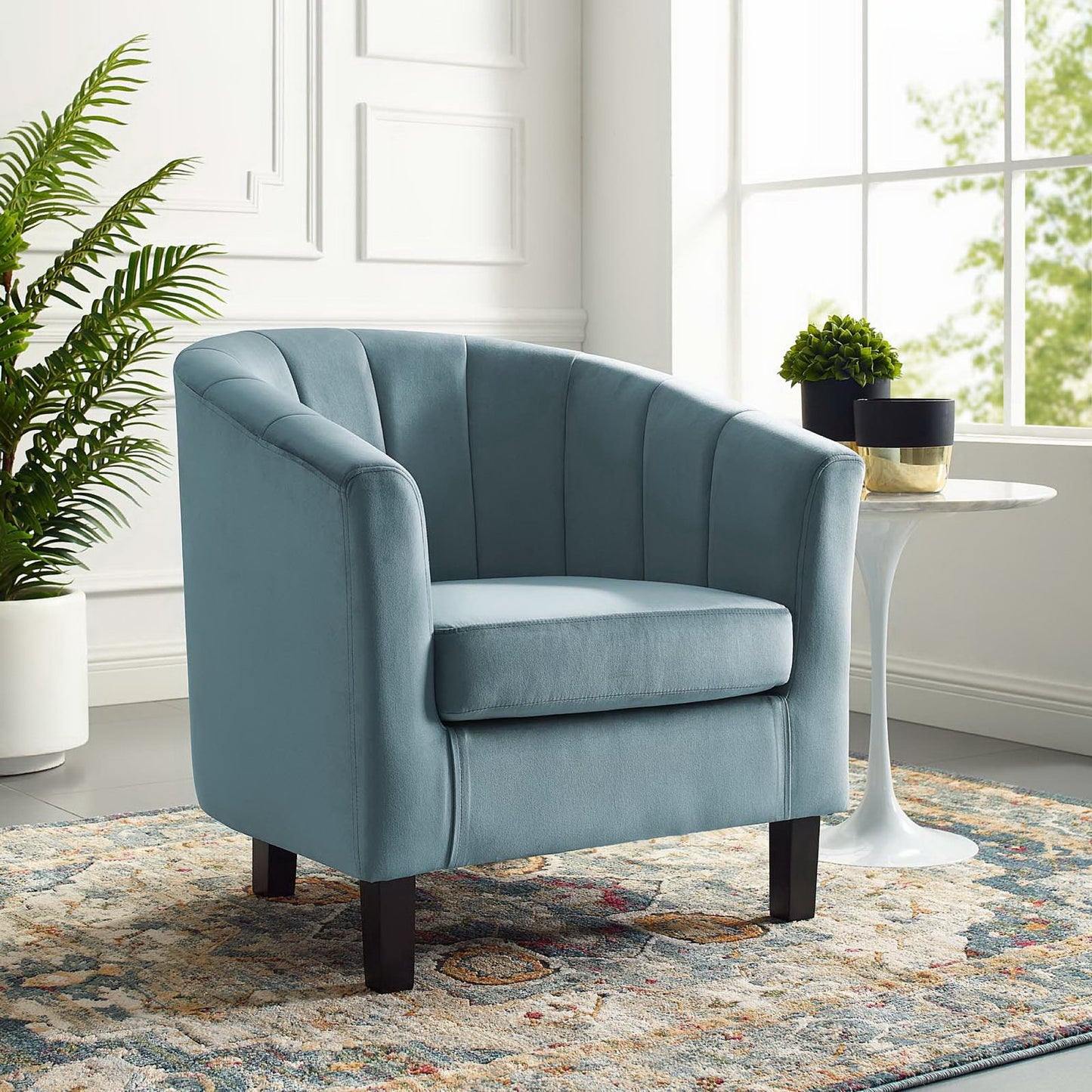 Modway - Prospect Channel Tufted Performance Velvet Armchair by Modway Living Room Sofas and Armchairs Blue - EEI-3188-LBU