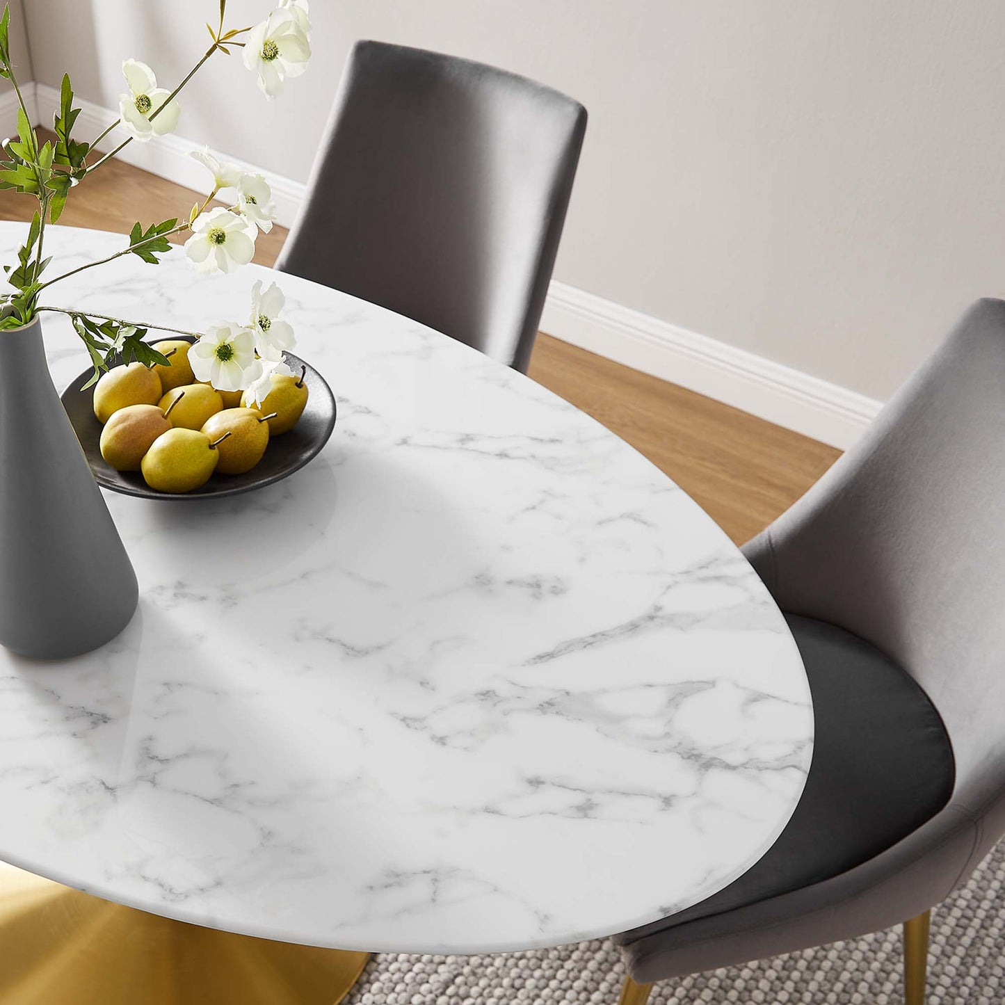 Modway - Lippa 60" Oval Faux Marble Dining Table by Modway Bar and Dining Bar and Dining Tables White - EEI-3236-GLD-WHI