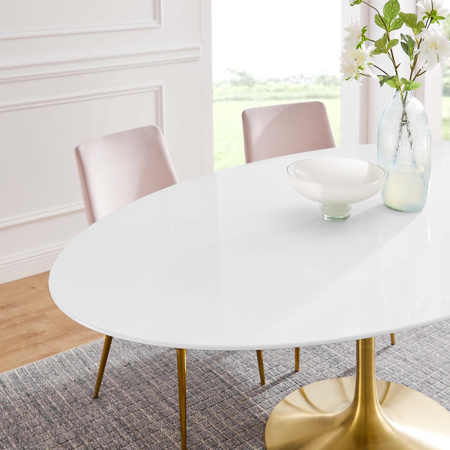 Modway Outlet Lippa 78" Oval Wood Dining Table by Modway Bar and Dining Furniture Gold White - EEI-3255-GLD-WHI