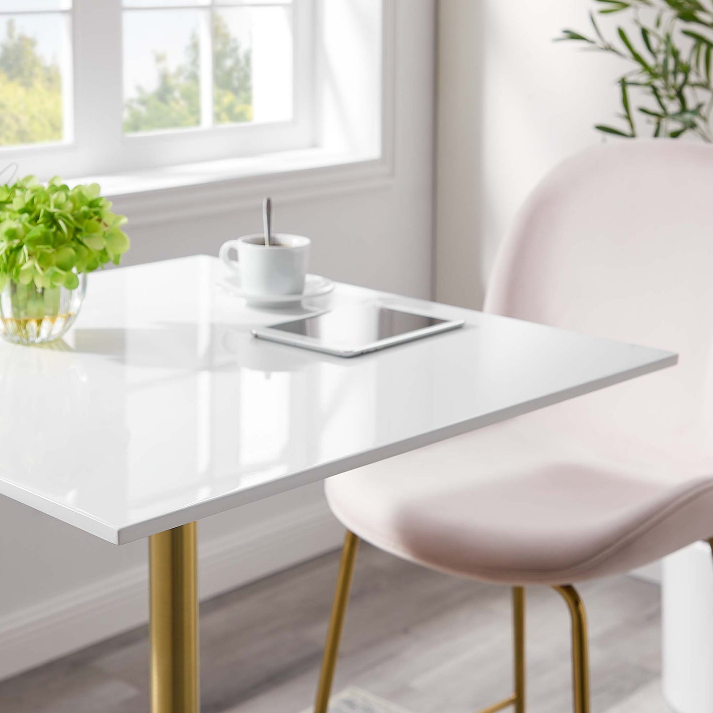 Modway - Lippa 28" Square Wood Bar Table by Modway Bar and Dining Bar and Dining Tables White - EEI-3263-GLD-WHI