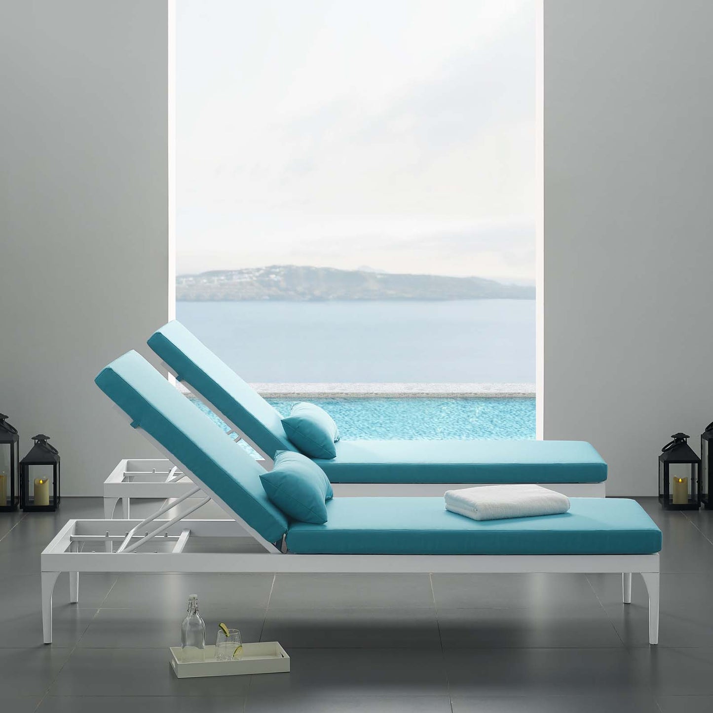 Modway Outlet Perspective Cushion Outdoor Patio Chaise Lounge Chair by Modway Outdoor Furniture Furniture White Turquoise - EEI-3301-WHI-TRQ