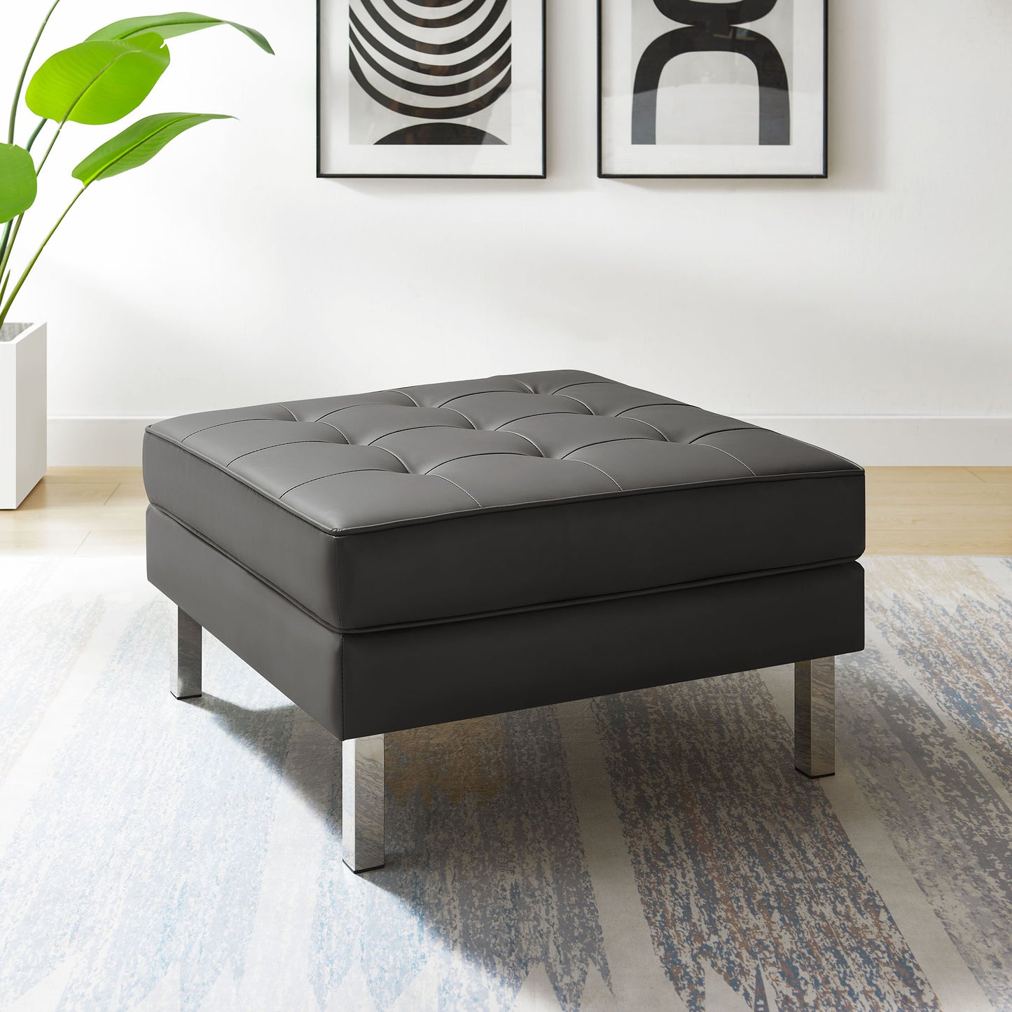 Modway - Loft Tufted Vegan Leather Ottoman by Modway Living Room Sofas and Armchairs Gray - EEI-3394-SLV-GRY
