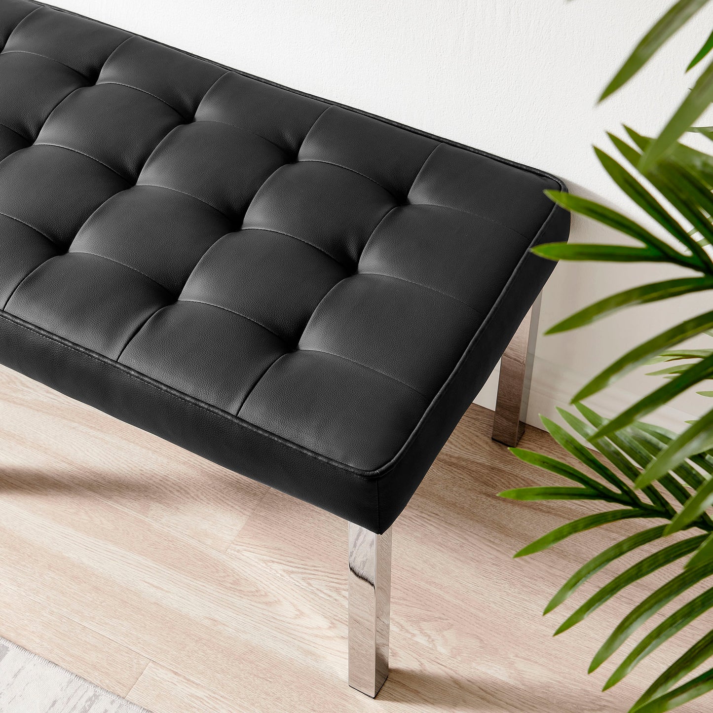 Modway Outlet Loft Tufted Vegan Leather Bench by Modway Living Room Furniture Silver Black - EEI-3397-SLV-BLK