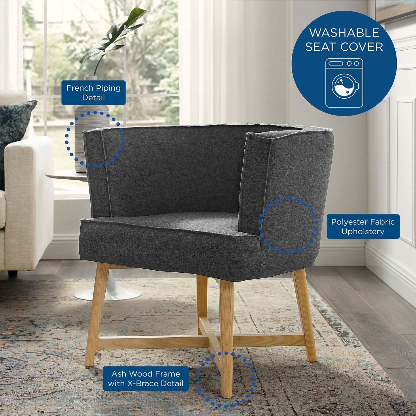 Modway Outlet Anders Upholstered Fabric Accent Chair by Modway Living Room Furniture Gray - EEI-3432-GRY