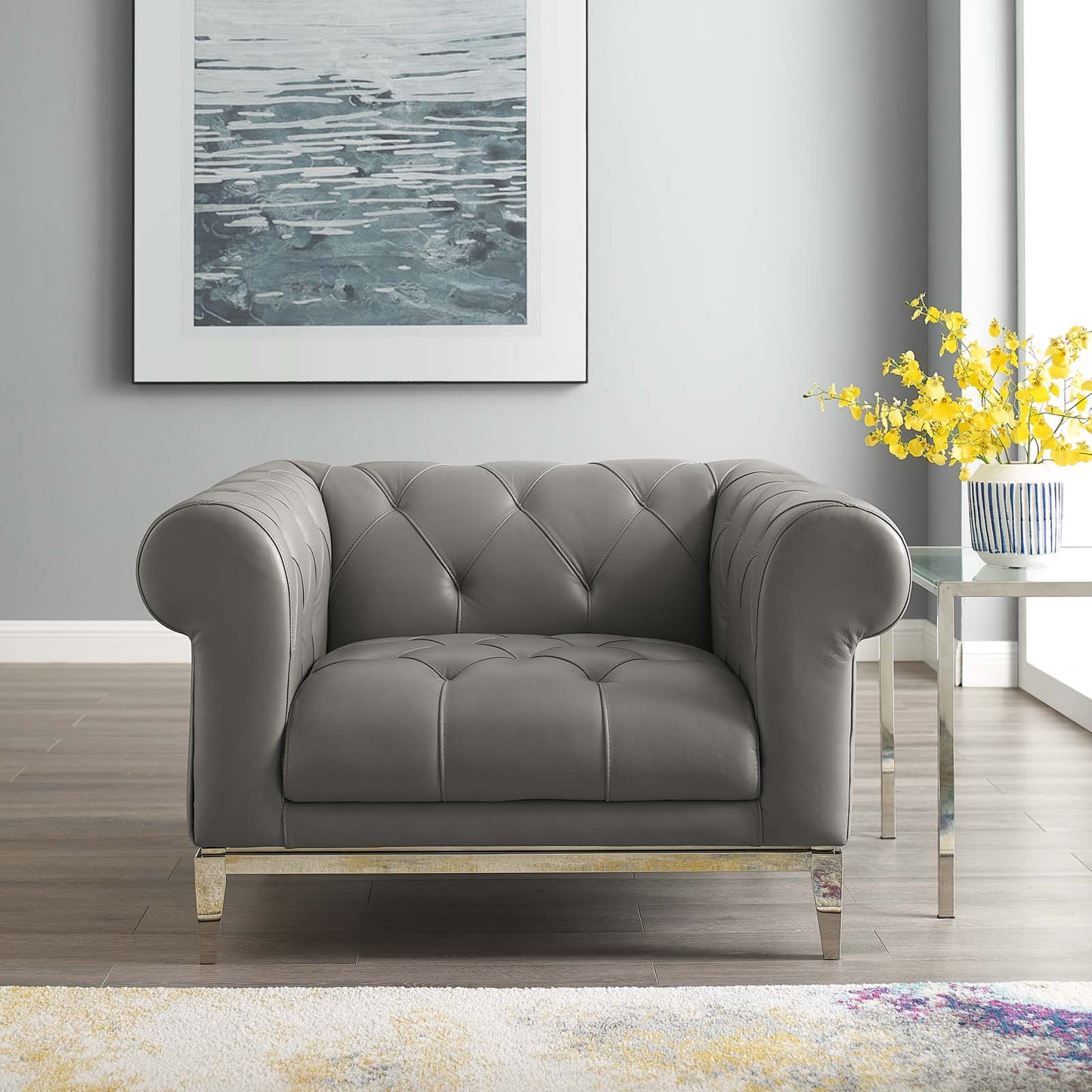 Modway Outlet Idyll Tufted Button Upholstered Leather Chesterfield Armchair by Modway Living Room Furniture Gray - EEI-3443-GRY