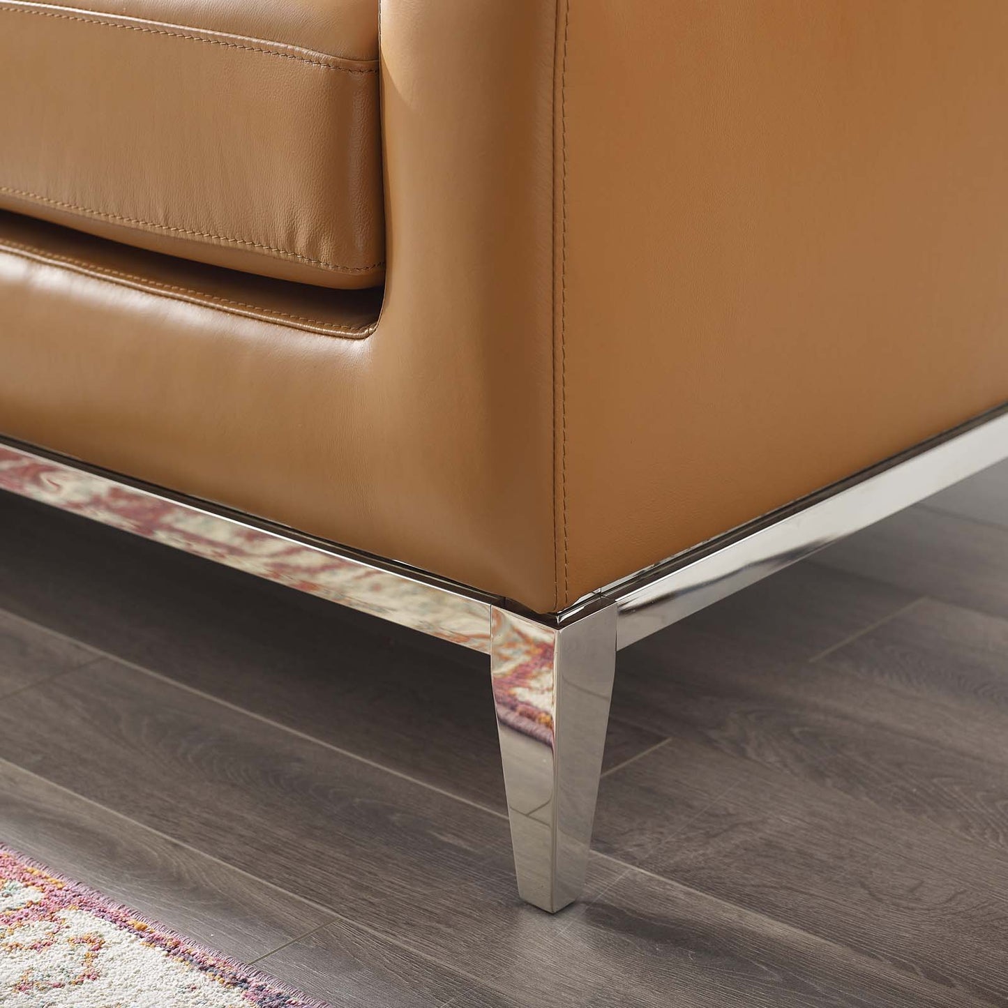 Modway Outlet Harness 64" Stainless Steel Base Leather Loveseat by Modway Living Room Furniture Tan - EEI-3445-TAN