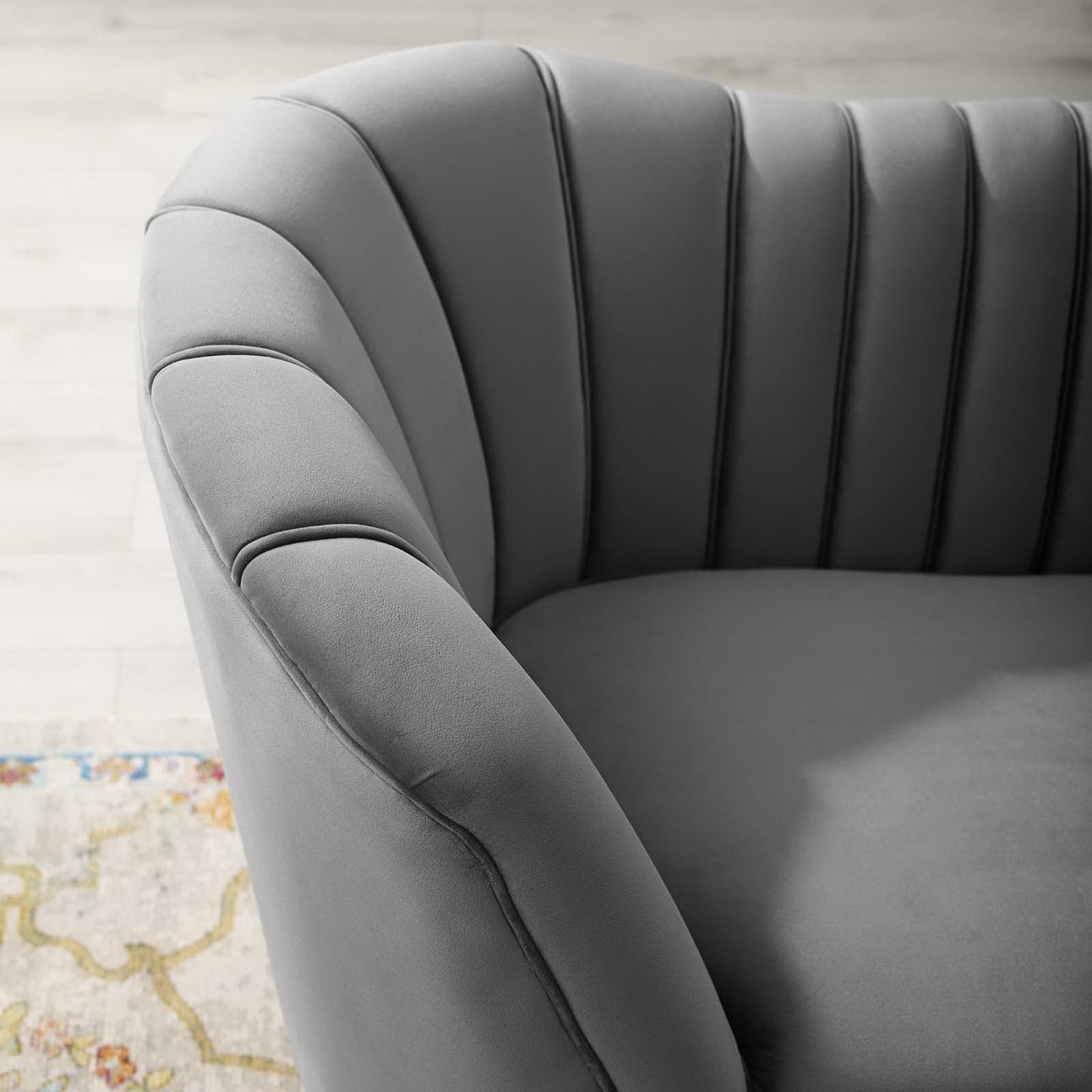 Modway Outlet Opportunity Vertical Channel Tufted Curved Performance Velvet Sofa by Modway Living Room Furniture Gray - EEI-3453-GRY