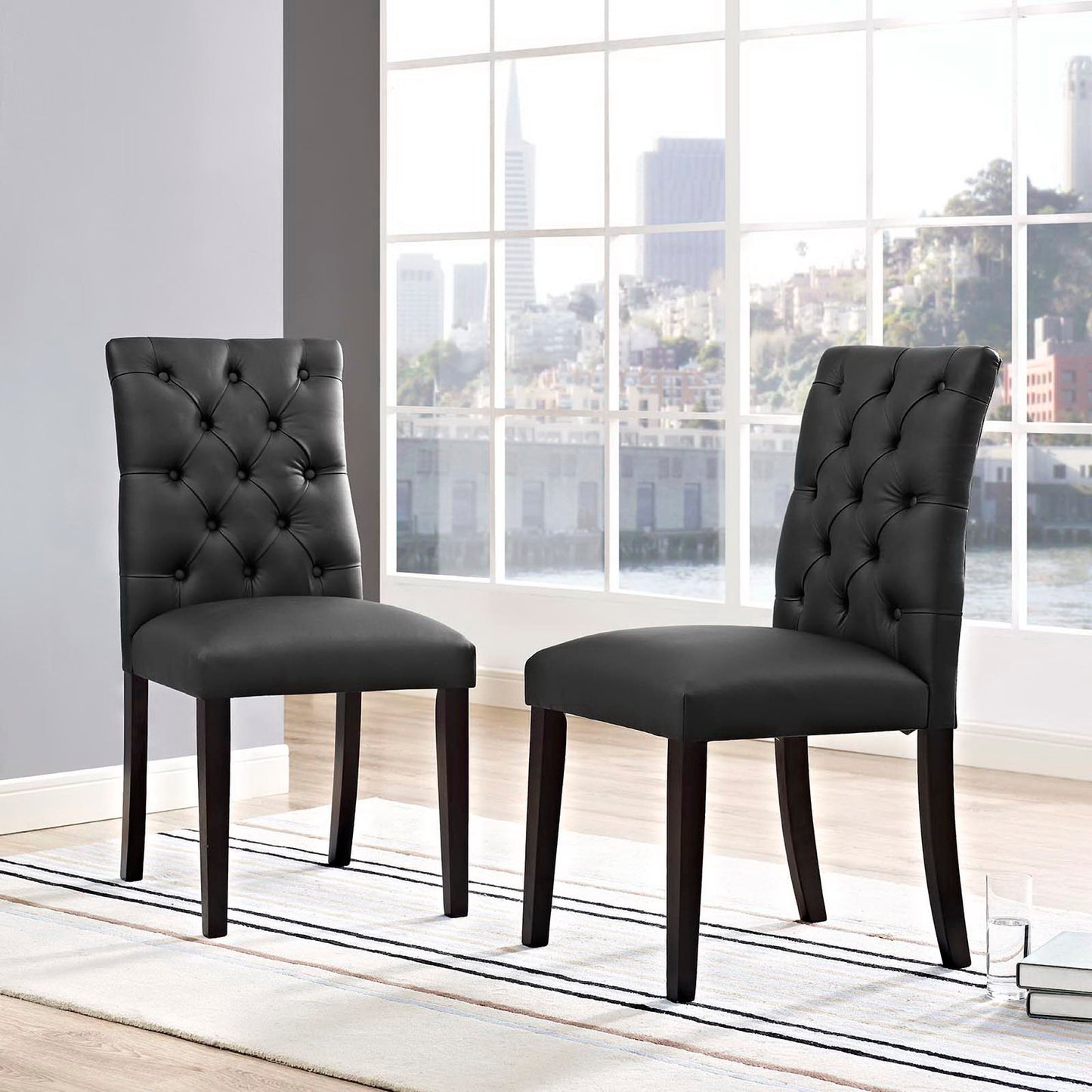 Modway Outlet Duchess Vinyl Dining Chair Set of 2 by Modway Bar and Dining Furniture Black - EEI-3472-BLK