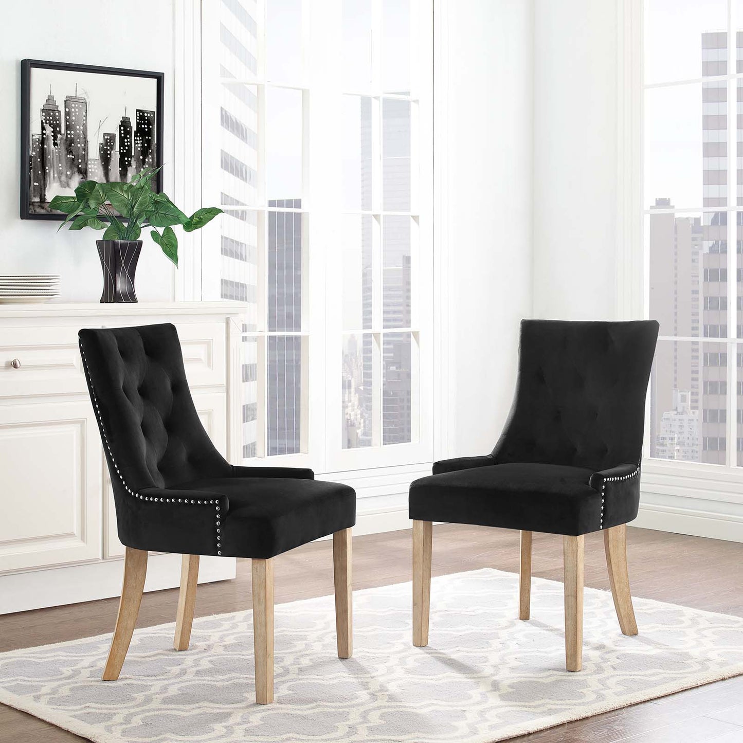 Modway Outlet Pose Performance Velvet Dining Chair Set of 2 by Modway Bar and Dining Furniture Black - EEI-3504-BLK