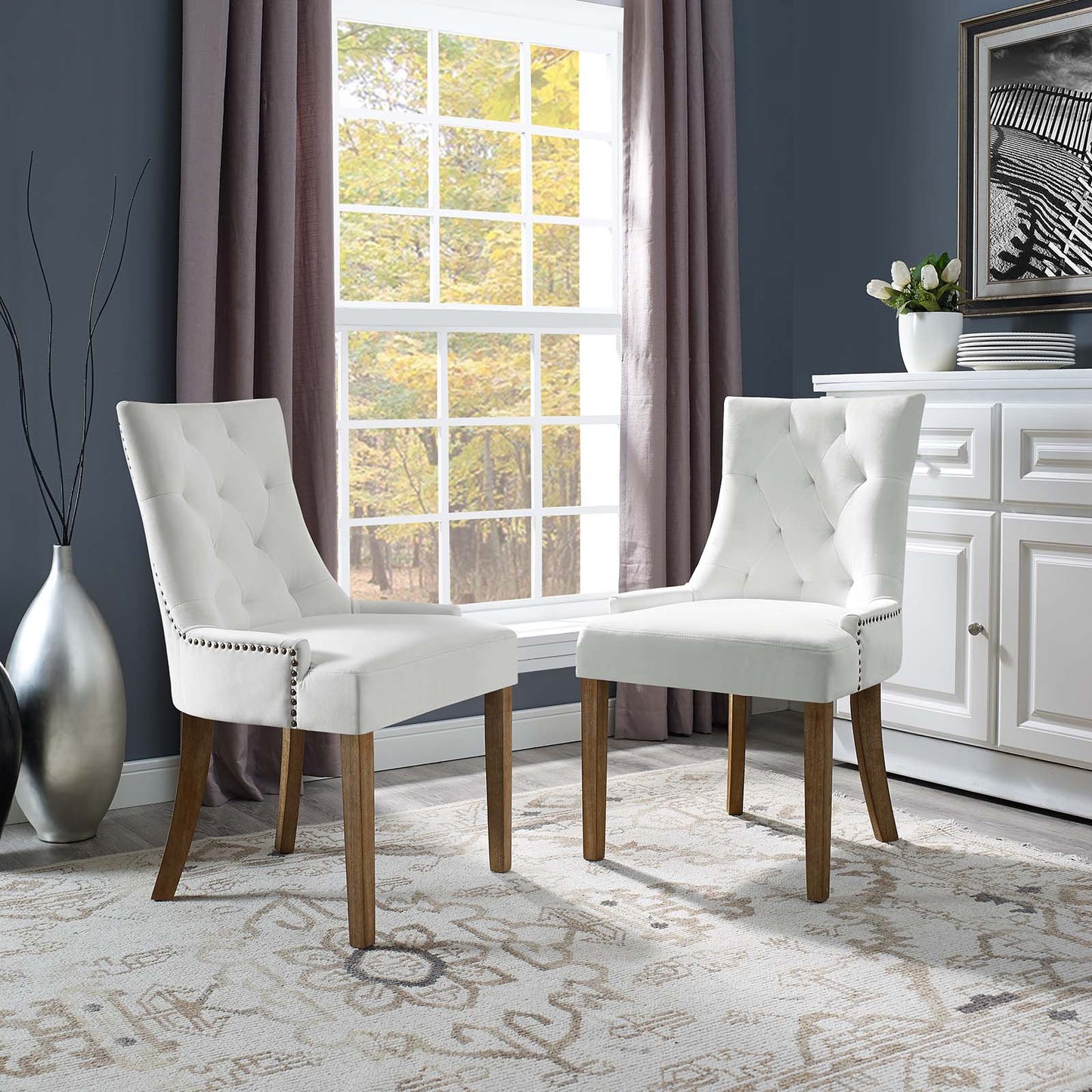 Modway Outlet Pose Performance Velvet Dining Chair Set of 2 by Modway Bar and Dining Furniture Ivory - EEI-3504-IVO