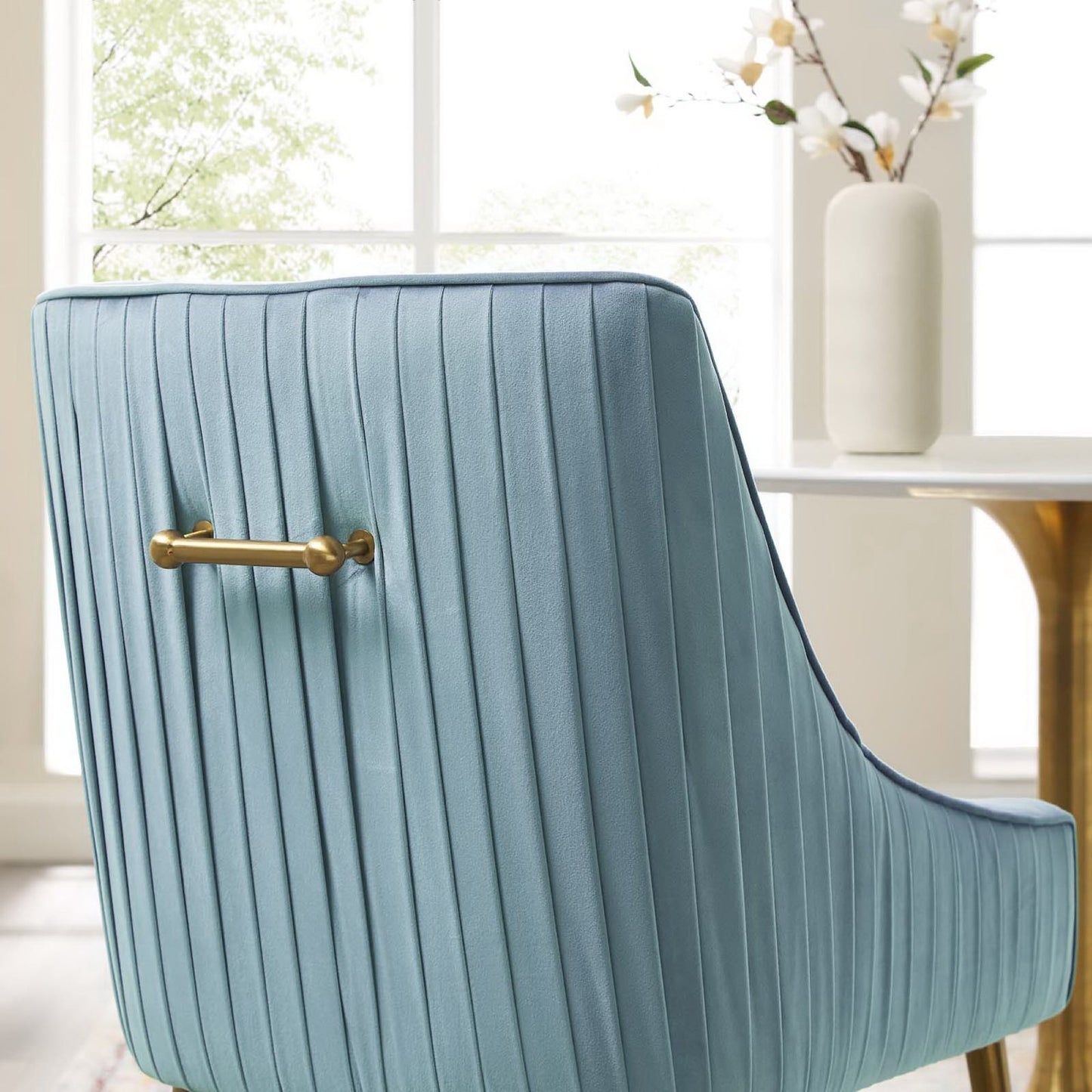 Modway - Discern Pleated Back Upholstered Performance Velvet Dining Chair by Modway Bar and Dining Dining Chairs Blue - EEI-3509-LBU