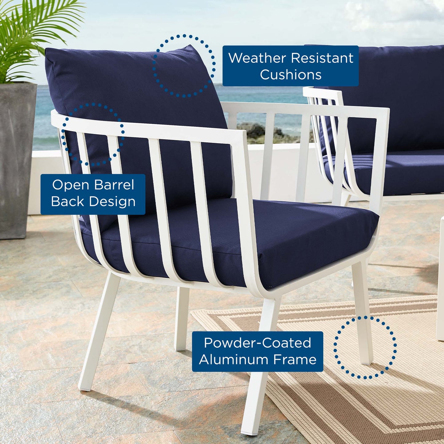 Modway Outlet Riverside Outdoor Patio Aluminum Armchair by Modway Outdoor Furniture Furniture White Navy - EEI-3566-WHI-NAV
