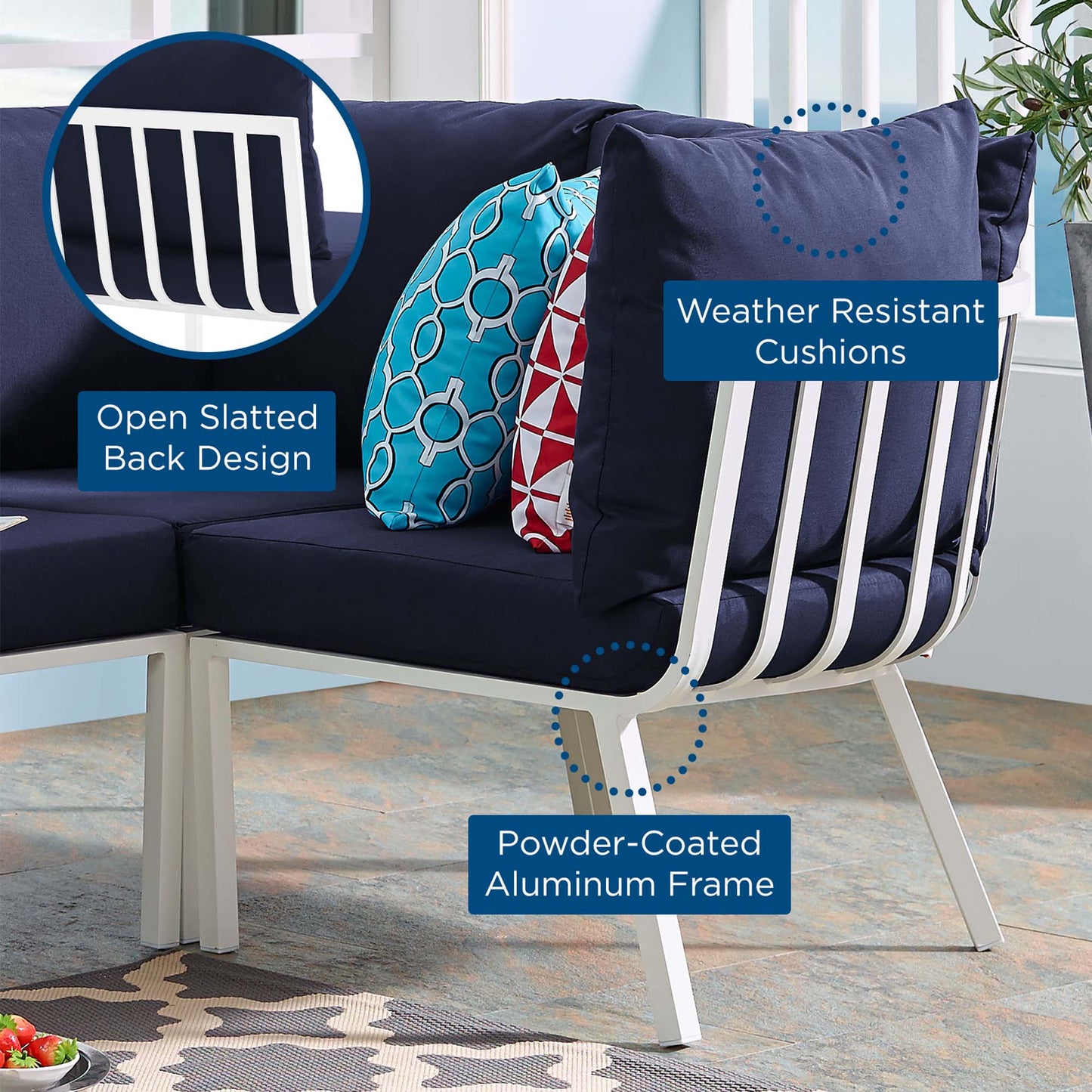 Modway Outlet Riverside Outdoor Patio Aluminum Corner Chair by Modway Outdoor Furniture Furniture White Navy - EEI-3569-WHI-NAV