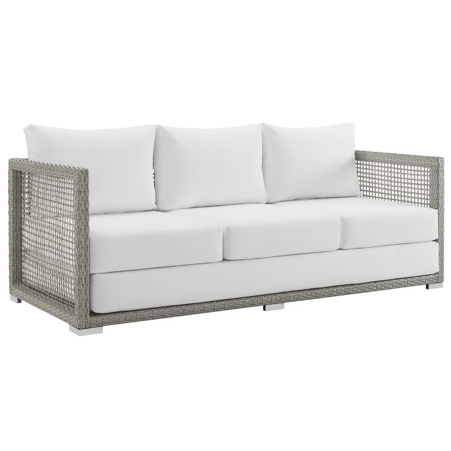 Modway - Aura 3 Piece Outdoor Patio Wicker Rattan Set by Modway Outdoor Furniture Sofa Sectionals White - EEI-3599-GRY-WHI-SET