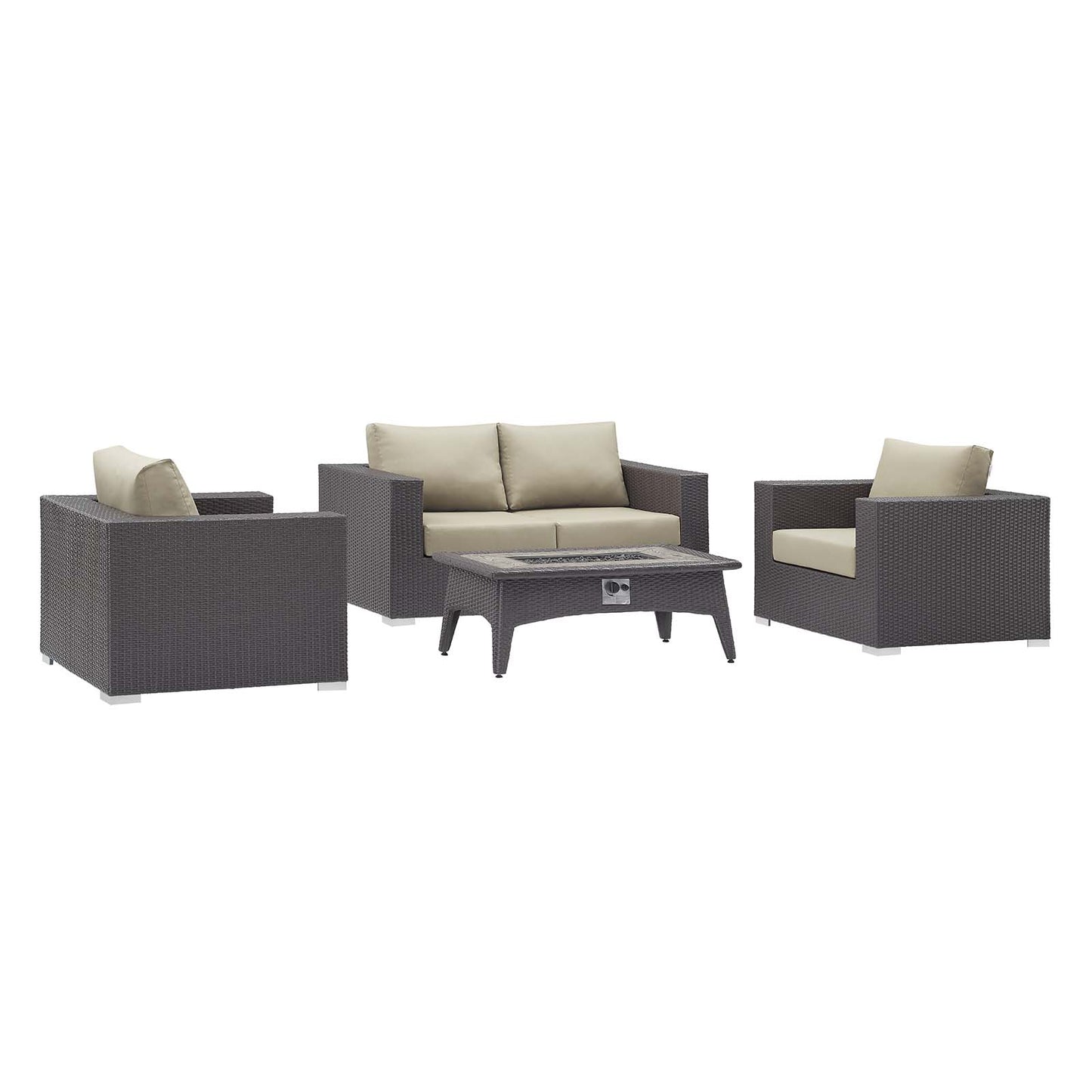 Modway Outlet Convene 4 Piece Set Outdoor Patio with Fire Pit by Modway Outdoor Furniture Furniture Espresso Beige - EEI-3725-EXP-BEI-SET