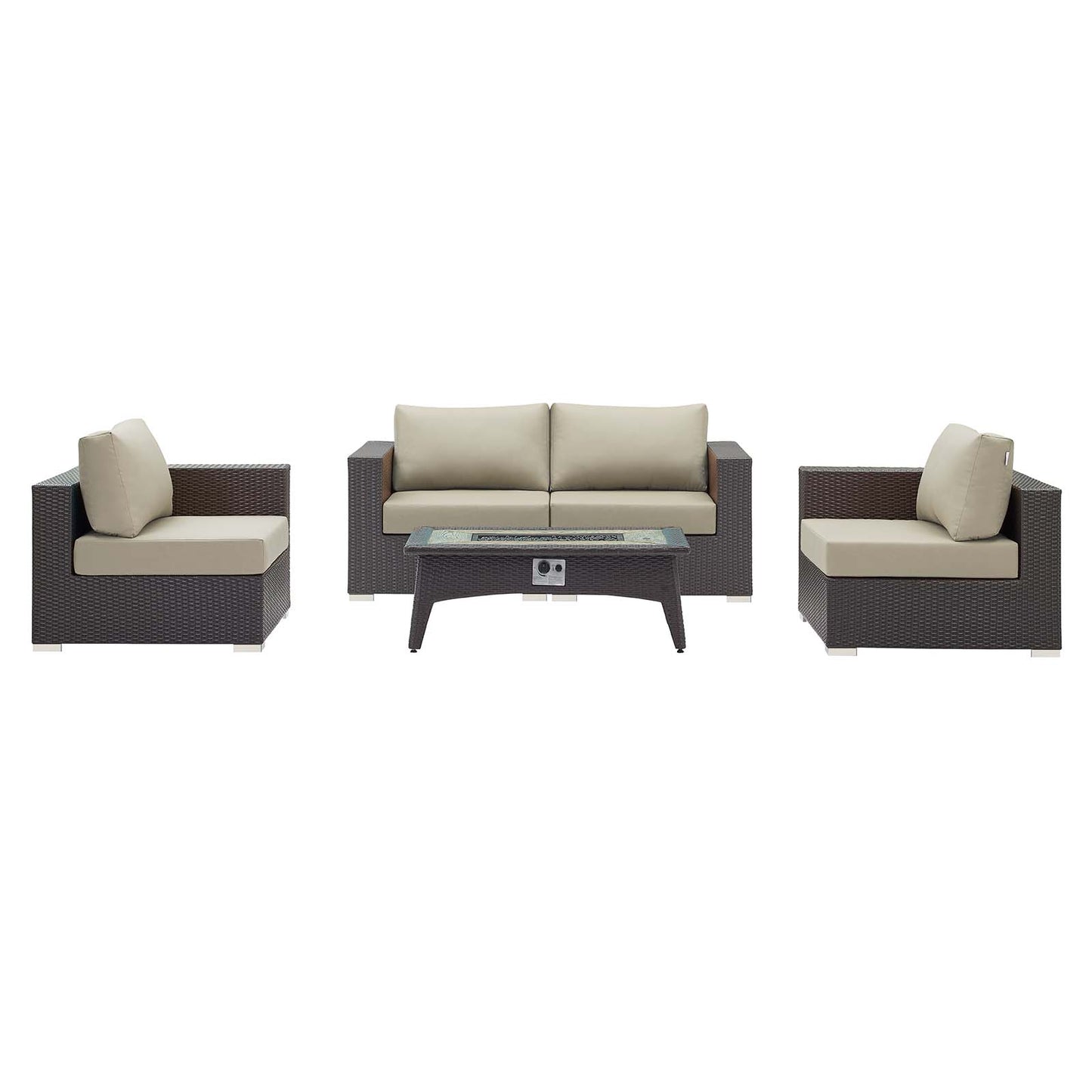 Modway Outlet Convene 5 Piece Set Outdoor Patio with Fire Pit by Modway Outdoor Furniture Furniture Espresso Beige - EEI-3728-EXP-BEI-SET